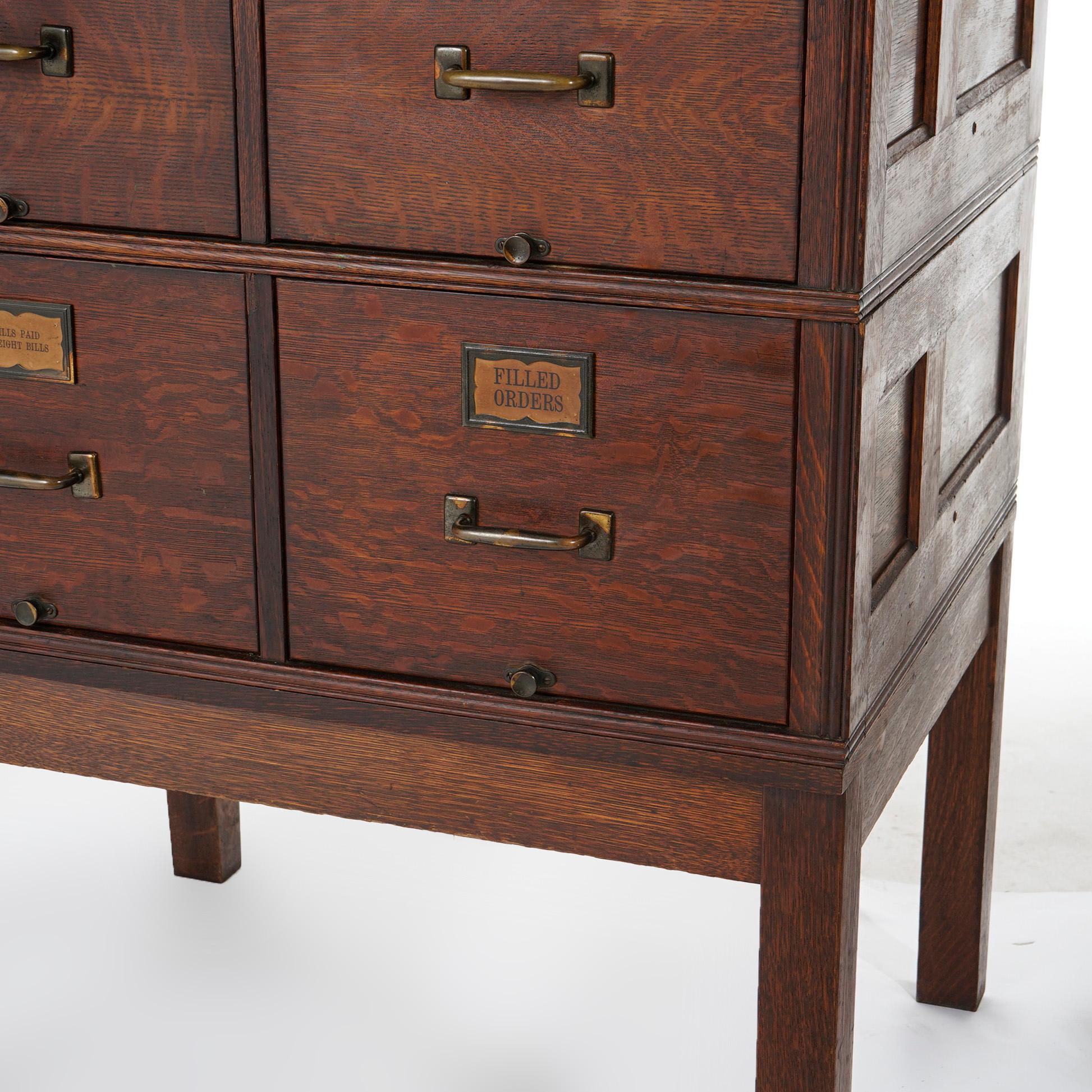 Antique Arts & Crafts Oak Four-Drawer Stack File Cabinet Circa 1910 6