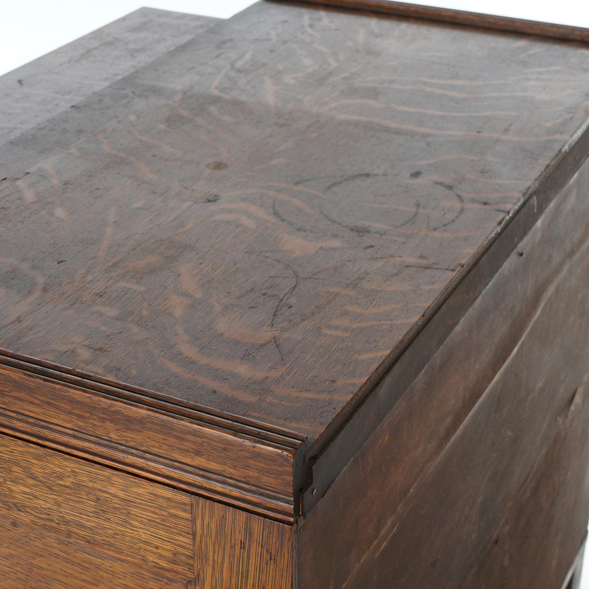 Antique Arts & Crafts Oak Four-Drawer Stack File Cabinet Circa 1910 8