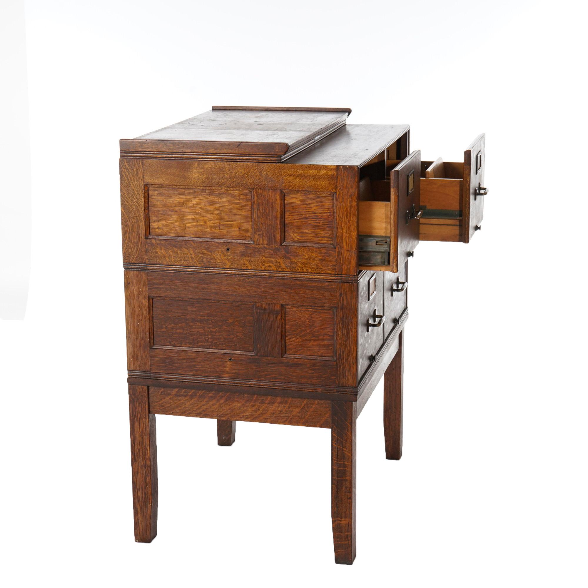 American Antique Arts & Crafts Oak Four-Drawer Stack File Cabinet Circa 1910