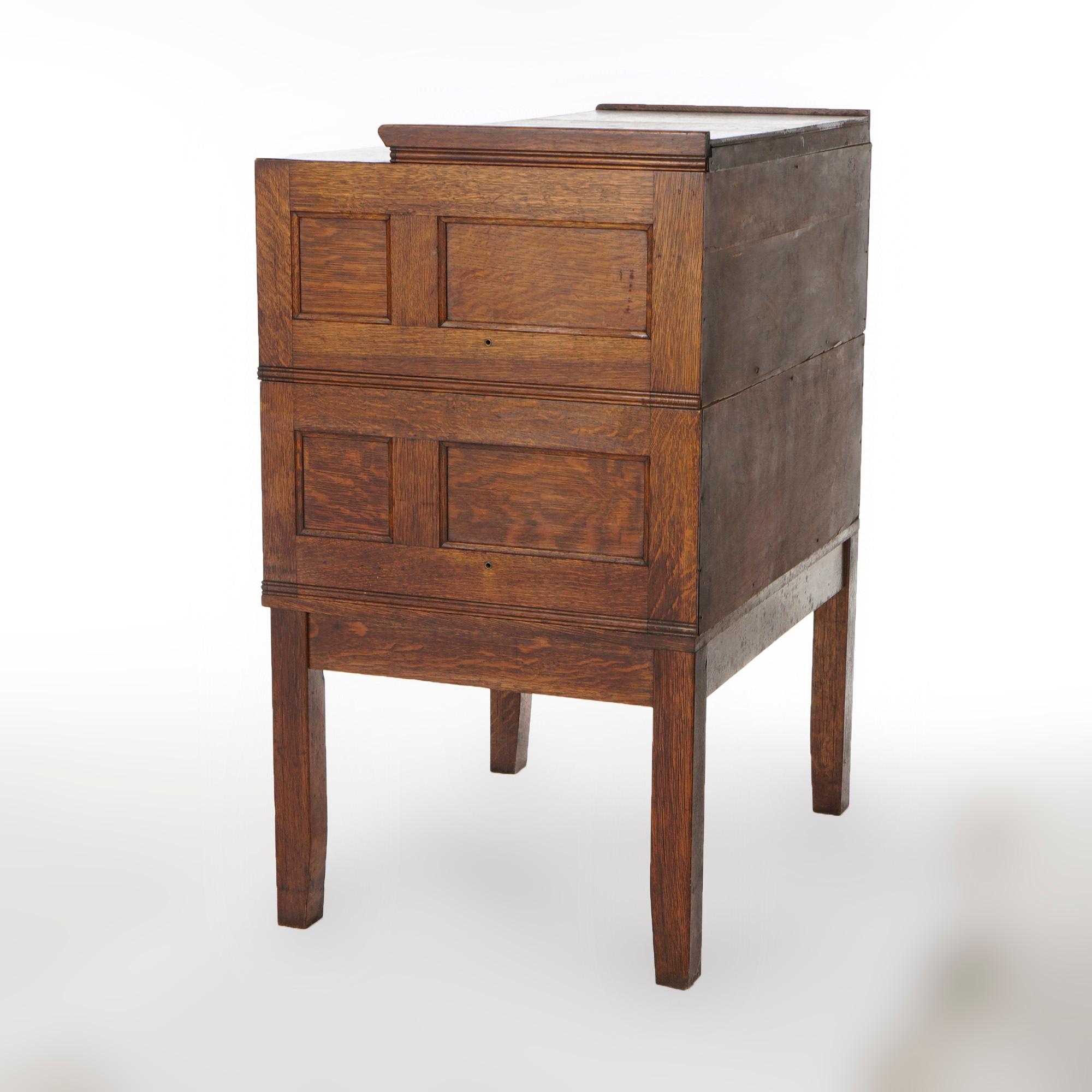 Antique Arts & Crafts Oak Four-Drawer Stack File Cabinet Circa 1910 In Good Condition In Big Flats, NY