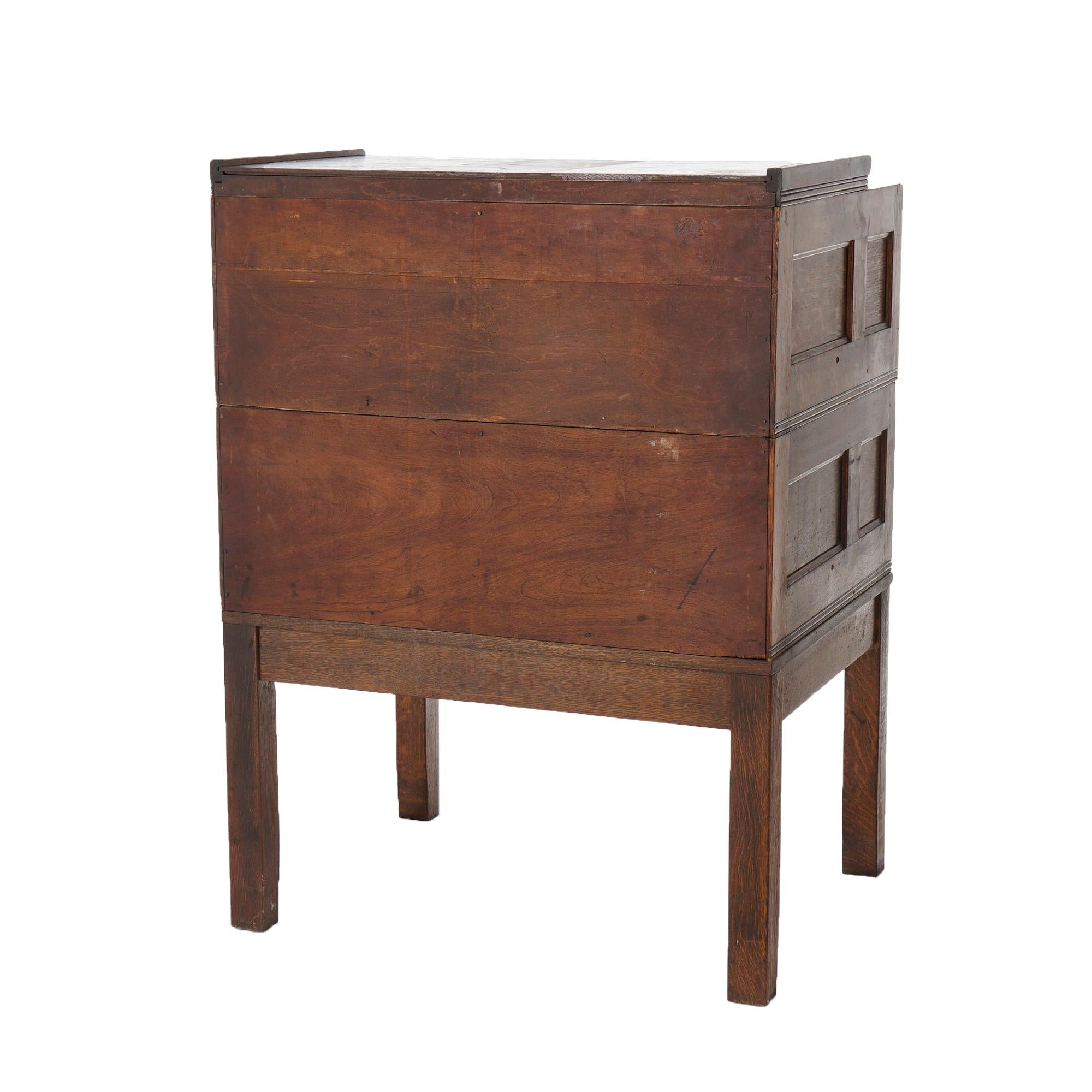 20th Century Antique Arts & Crafts Oak Four-Drawer Stack File Cabinet Circa 1910