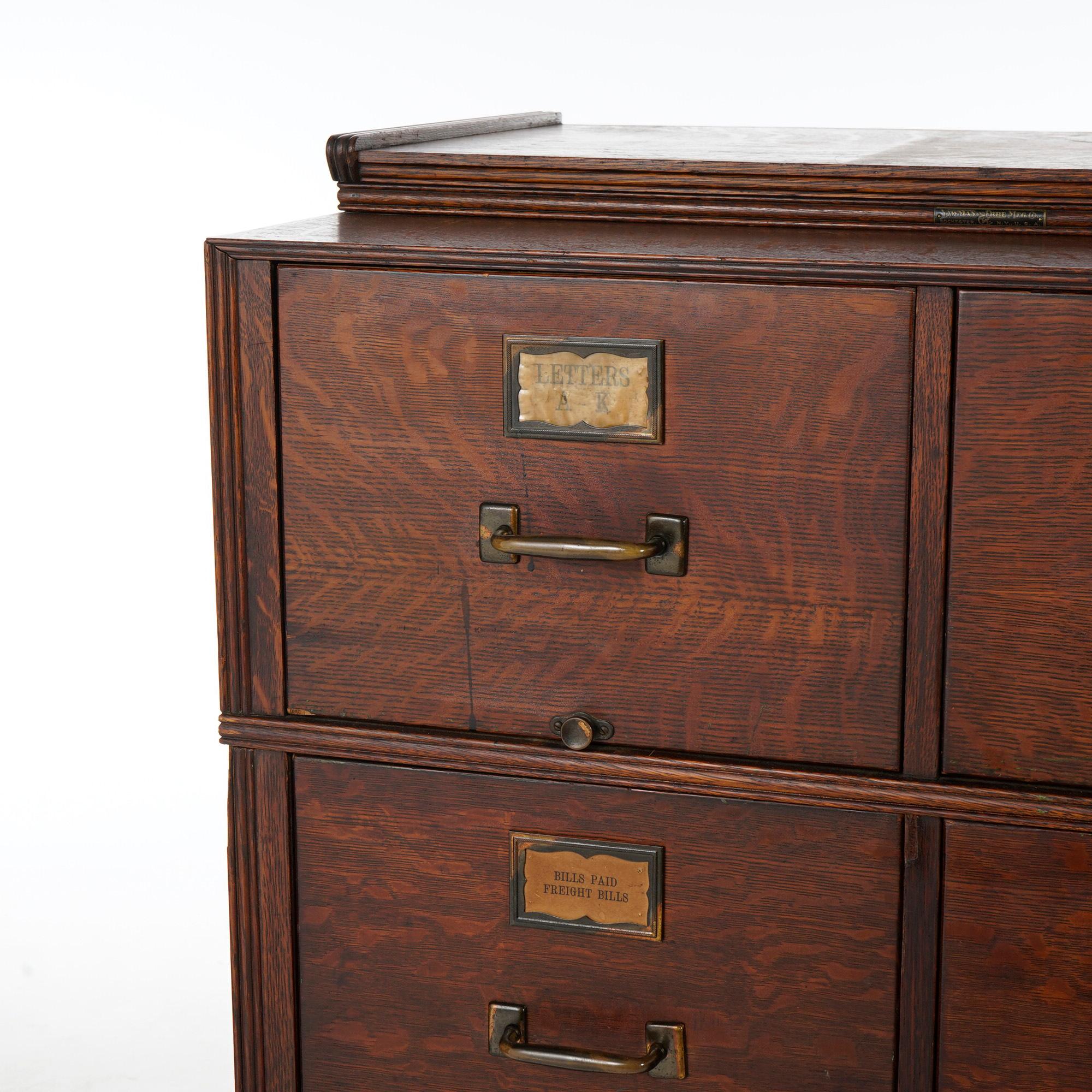Antique Arts & Crafts Oak Four-Drawer Stack File Cabinet Circa 1910 2