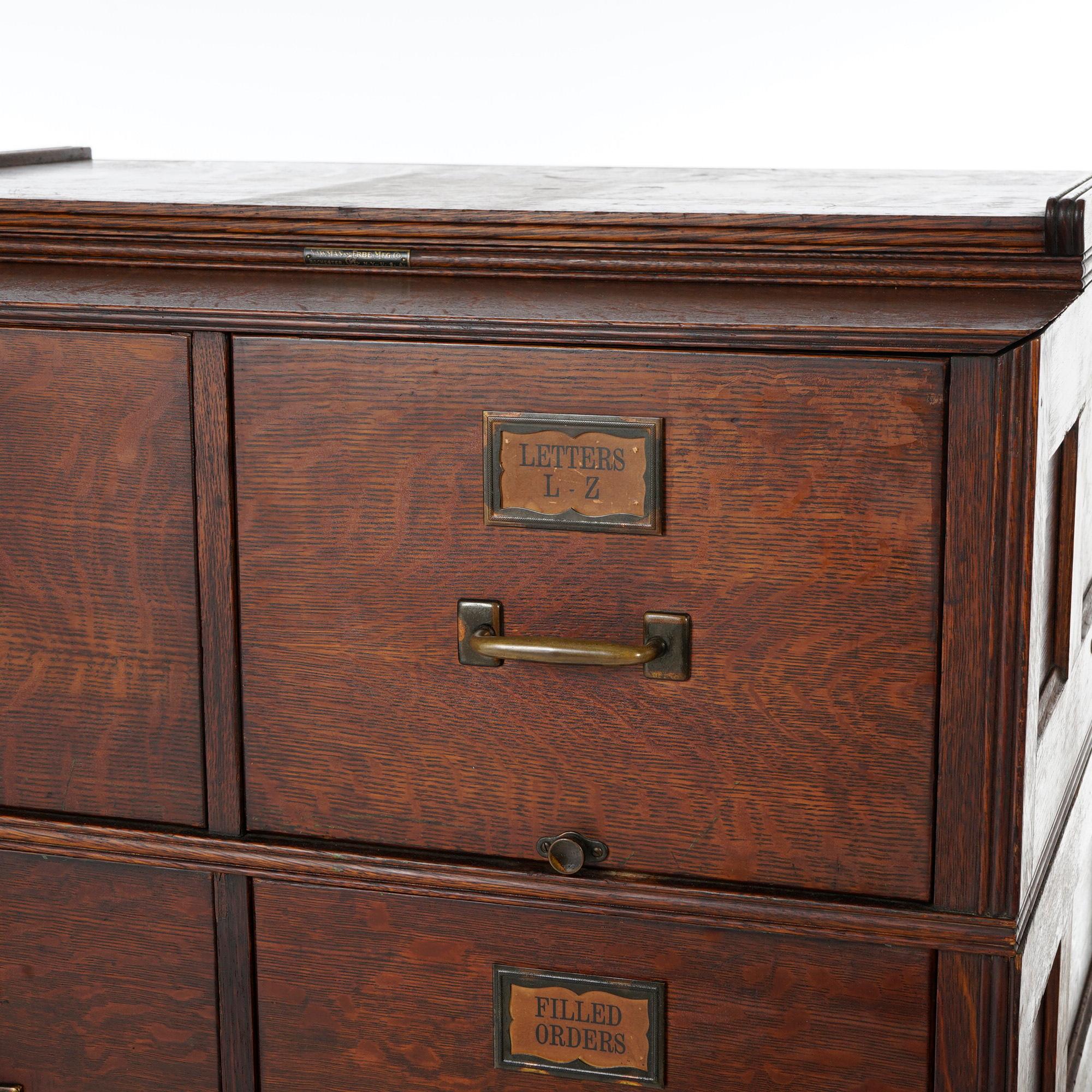 Antique Arts & Crafts Oak Four-Drawer Stack File Cabinet Circa 1910 3
