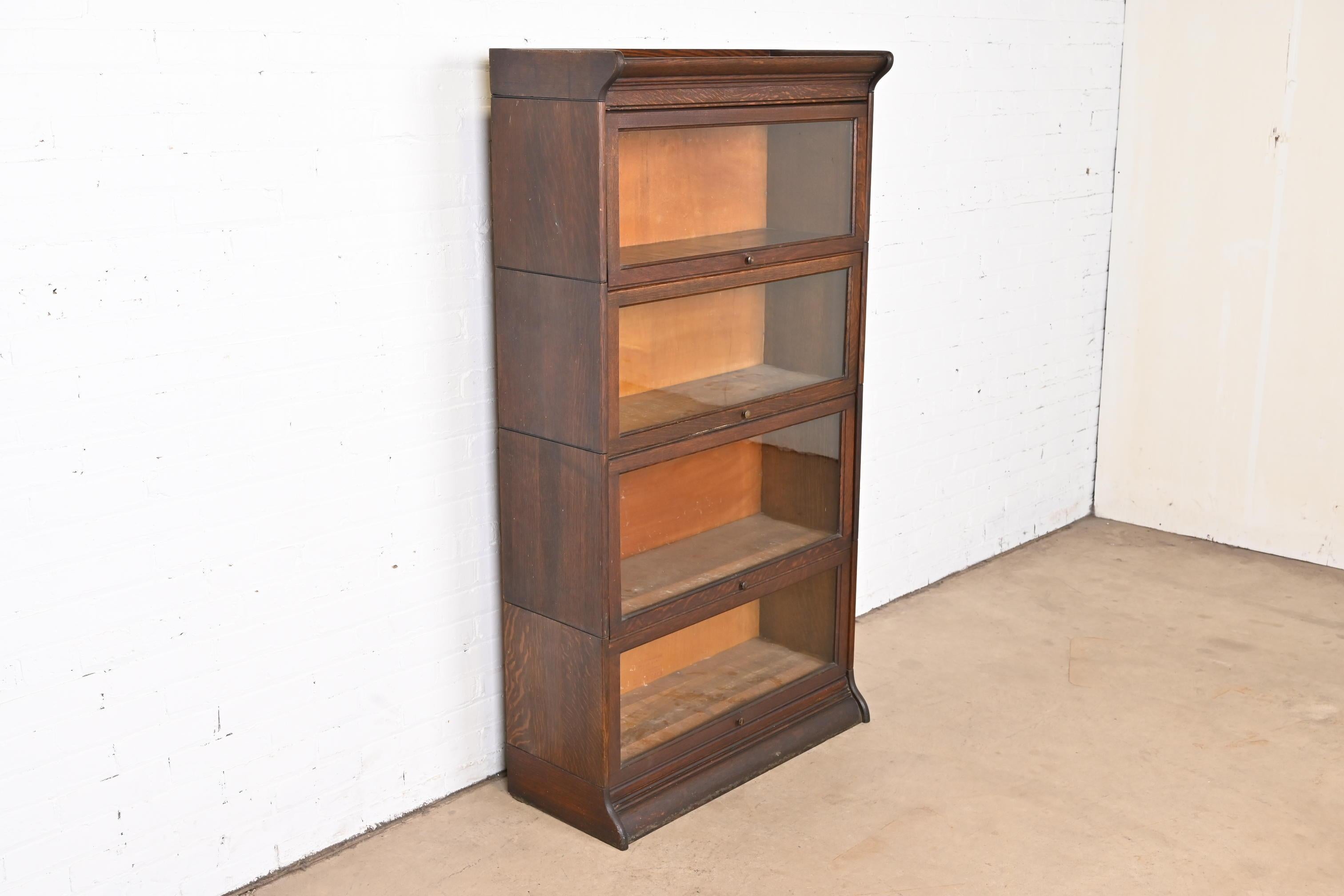 Arts and Crafts Antique Arts & Crafts Oak Four-Stack Barrister Bookcase by Gunn, circa 1920s For Sale