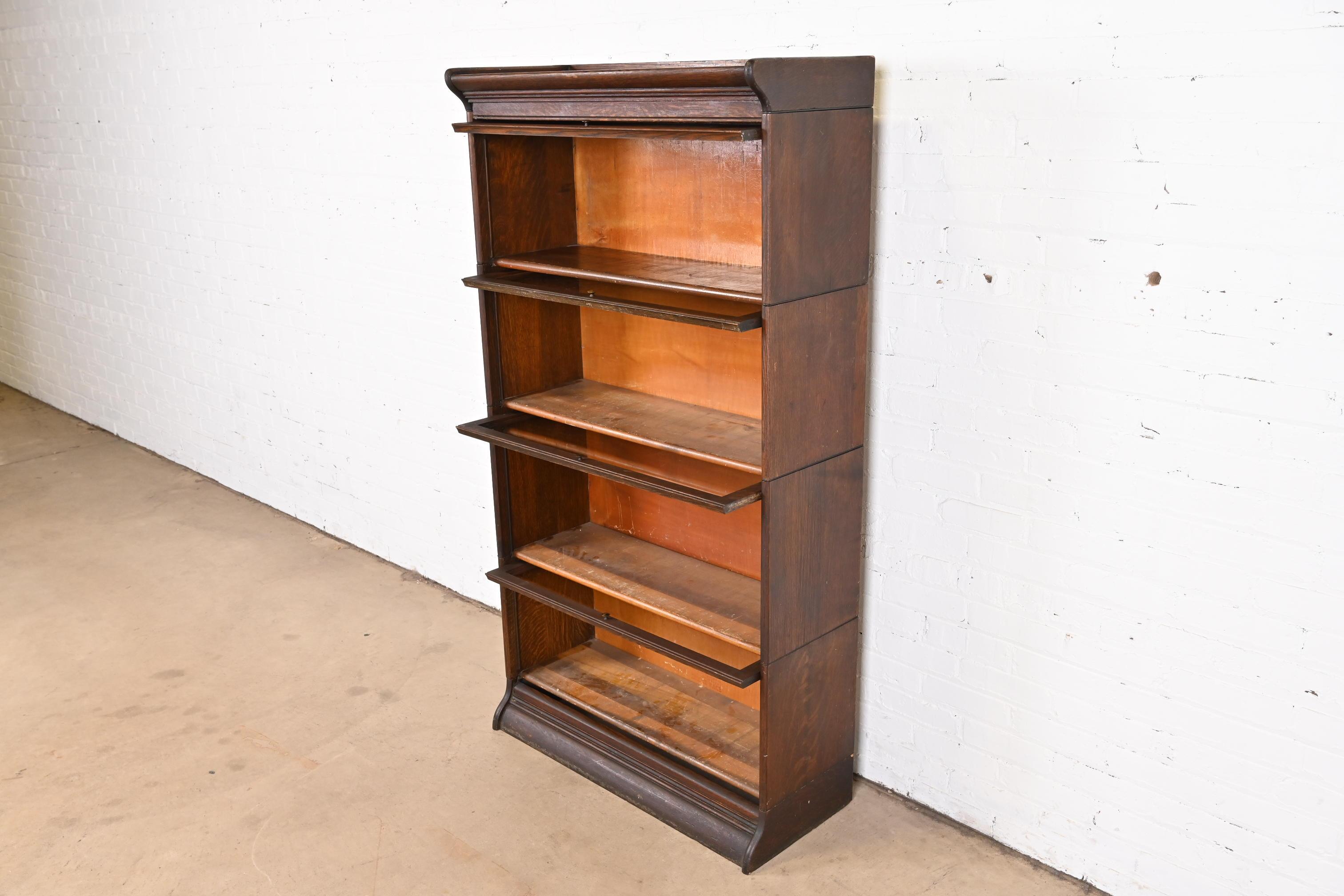 Early 20th Century Antique Arts & Crafts Oak Four-Stack Barrister Bookcase by Gunn, circa 1920s For Sale
