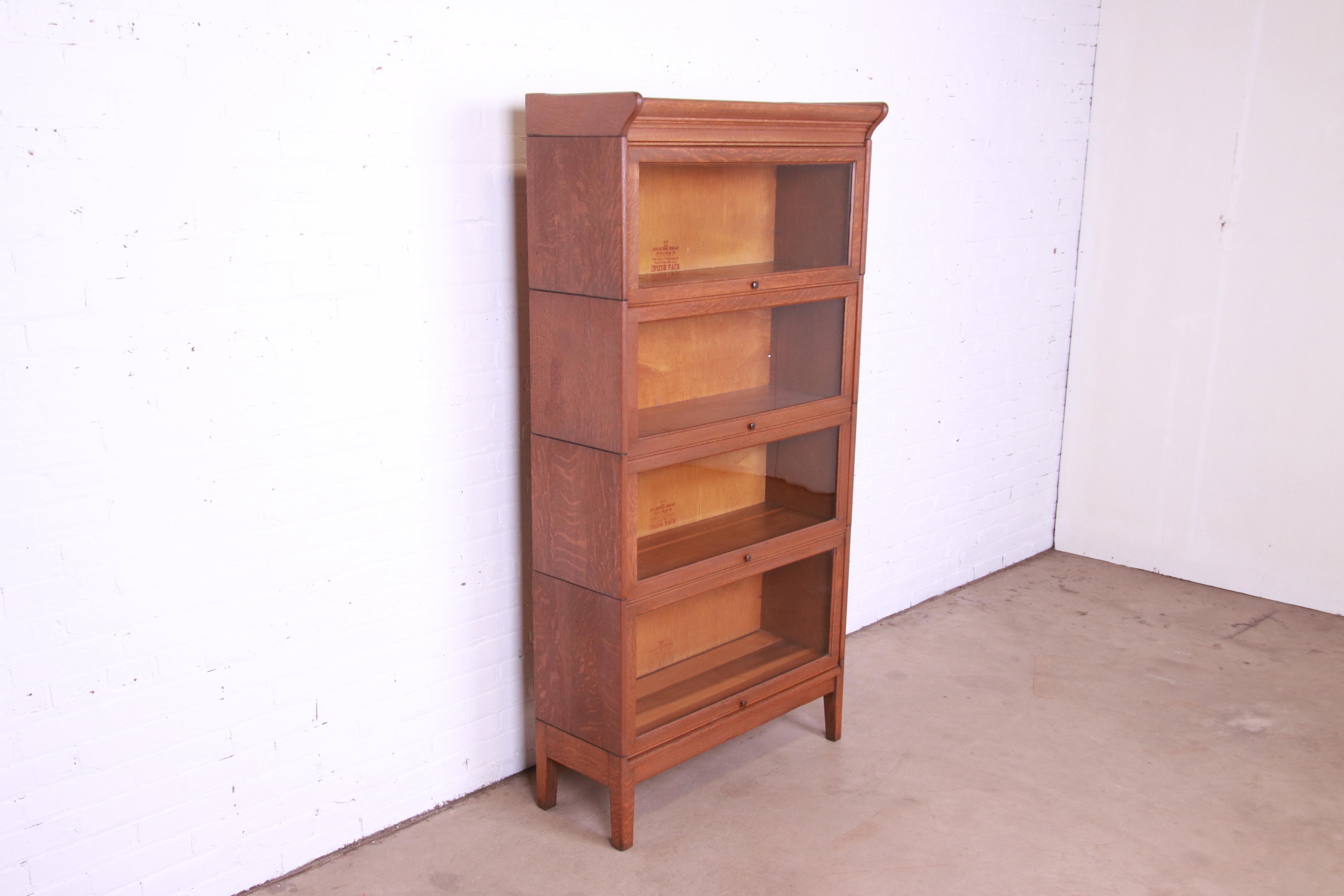 20th Century Antique Arts & Crafts Oak Four-Stack Barrister Bookcase by Gunn Furniture, 1920s