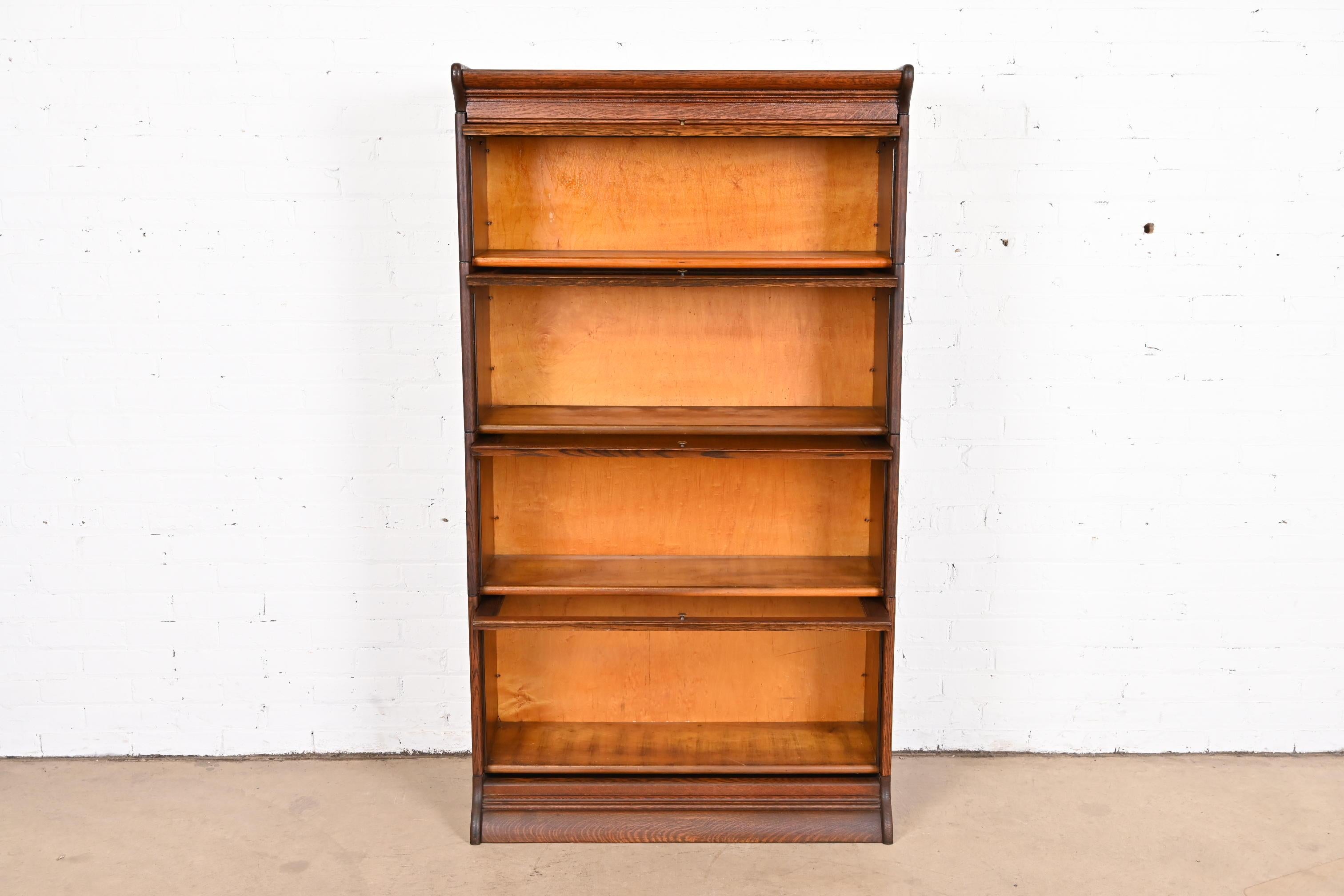 American Antique Arts & Crafts Oak Four-Stack Barrister Bookcase by Gunn Furniture, 1920s For Sale