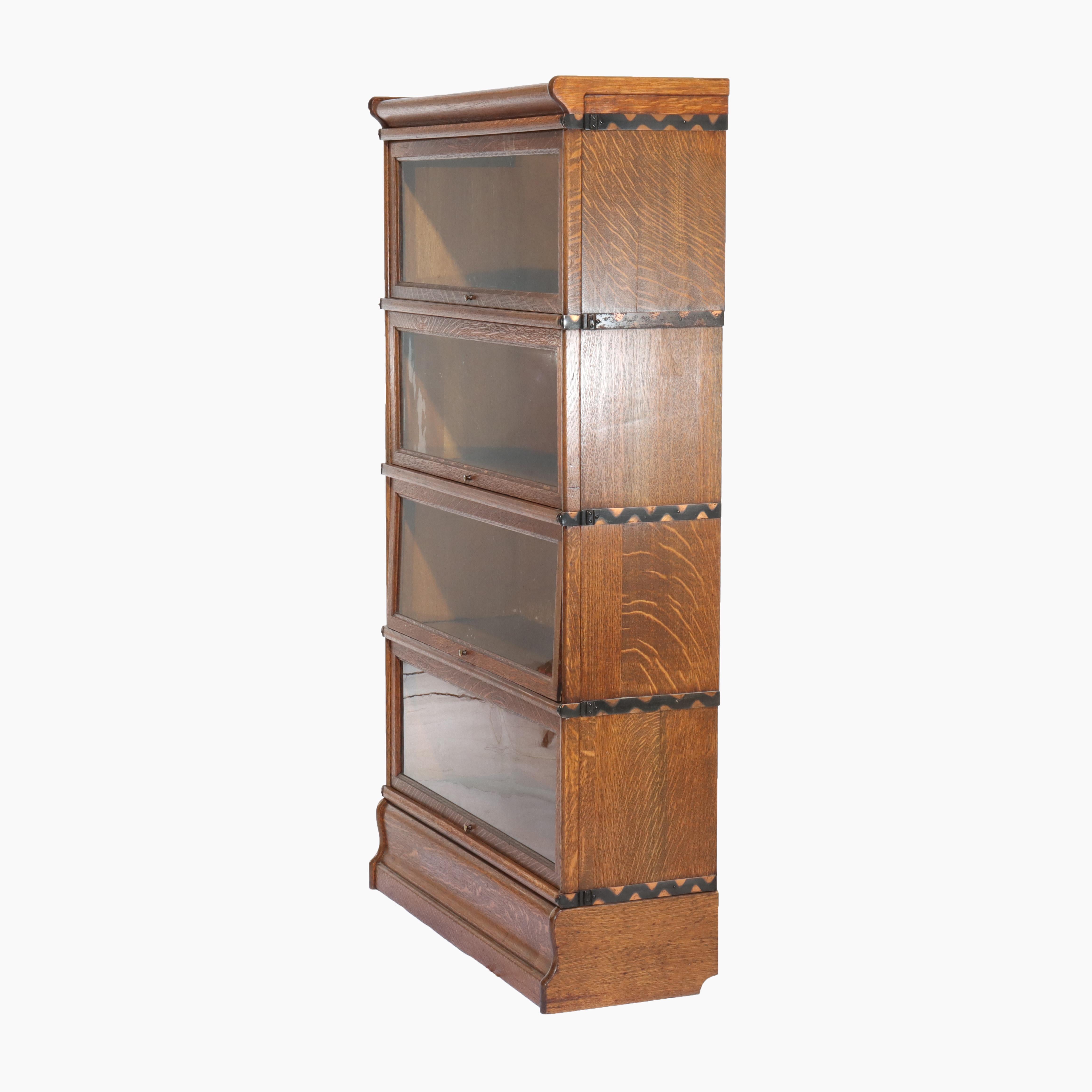 Arts and Crafts Ancienne bibliothèque à quatre colonnes en Oak Arts & Crafts C1920 en vente