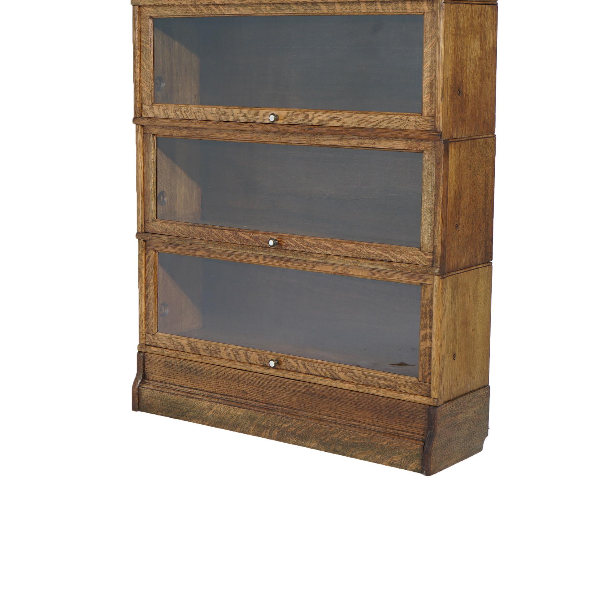Glass Antique Arts & Crafts Oak Four Stack Barrister Bookcase Circa 1910 For Sale