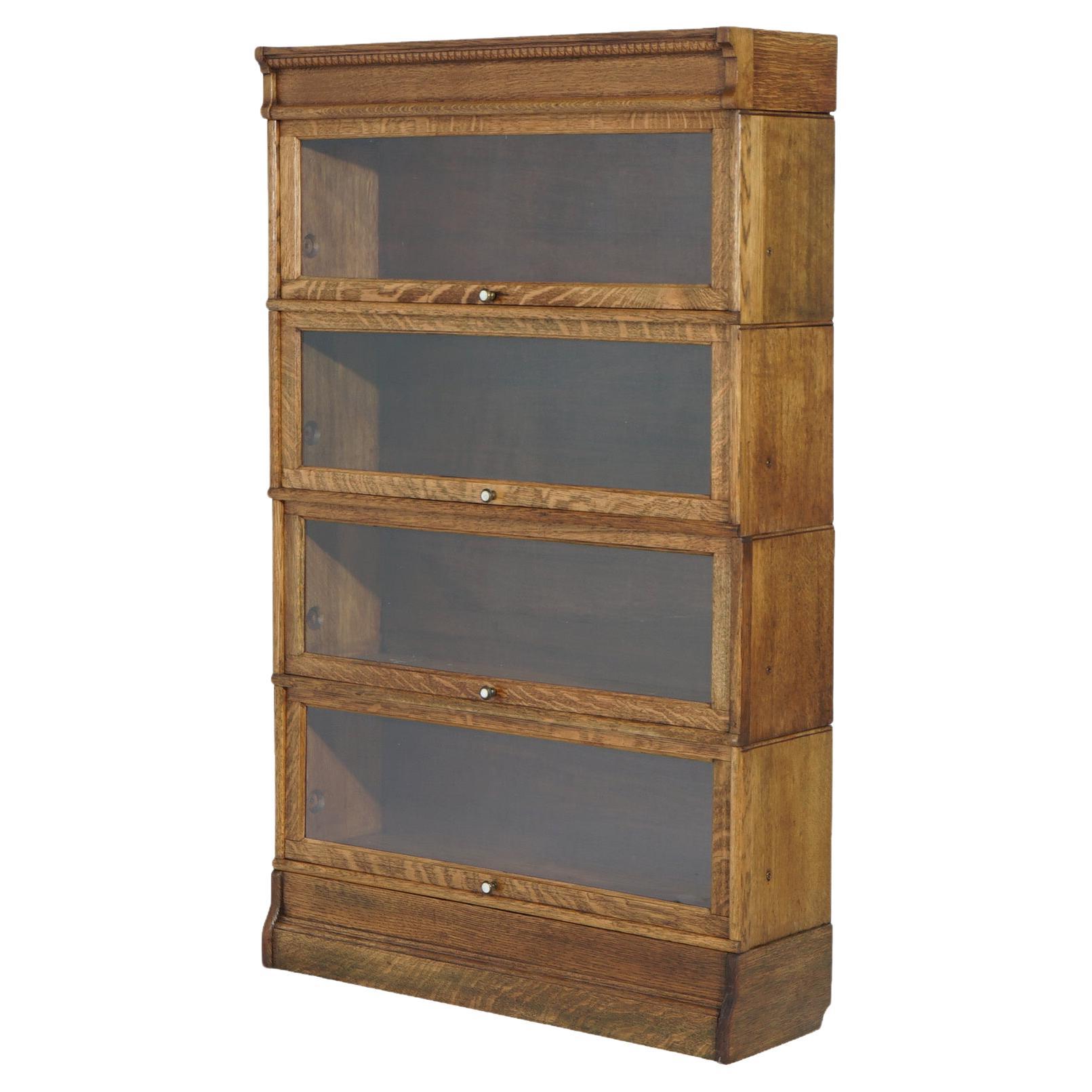Antique Arts & Crafts Oak Four Stack Barrister Bookcase Circa 1910 For Sale