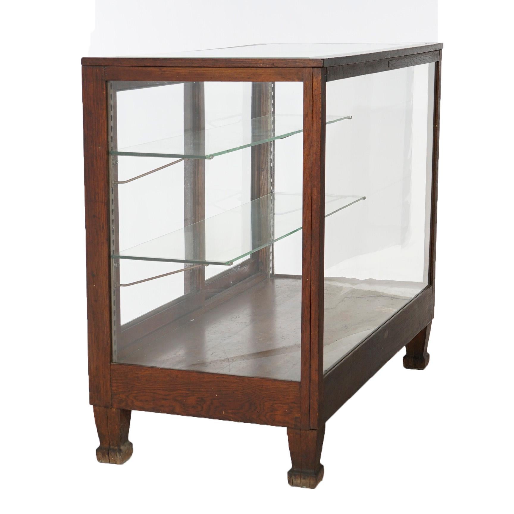 20th Century Antique Arts & Crafts Oak & Glass Country Store Counter Display Showcase, c1900