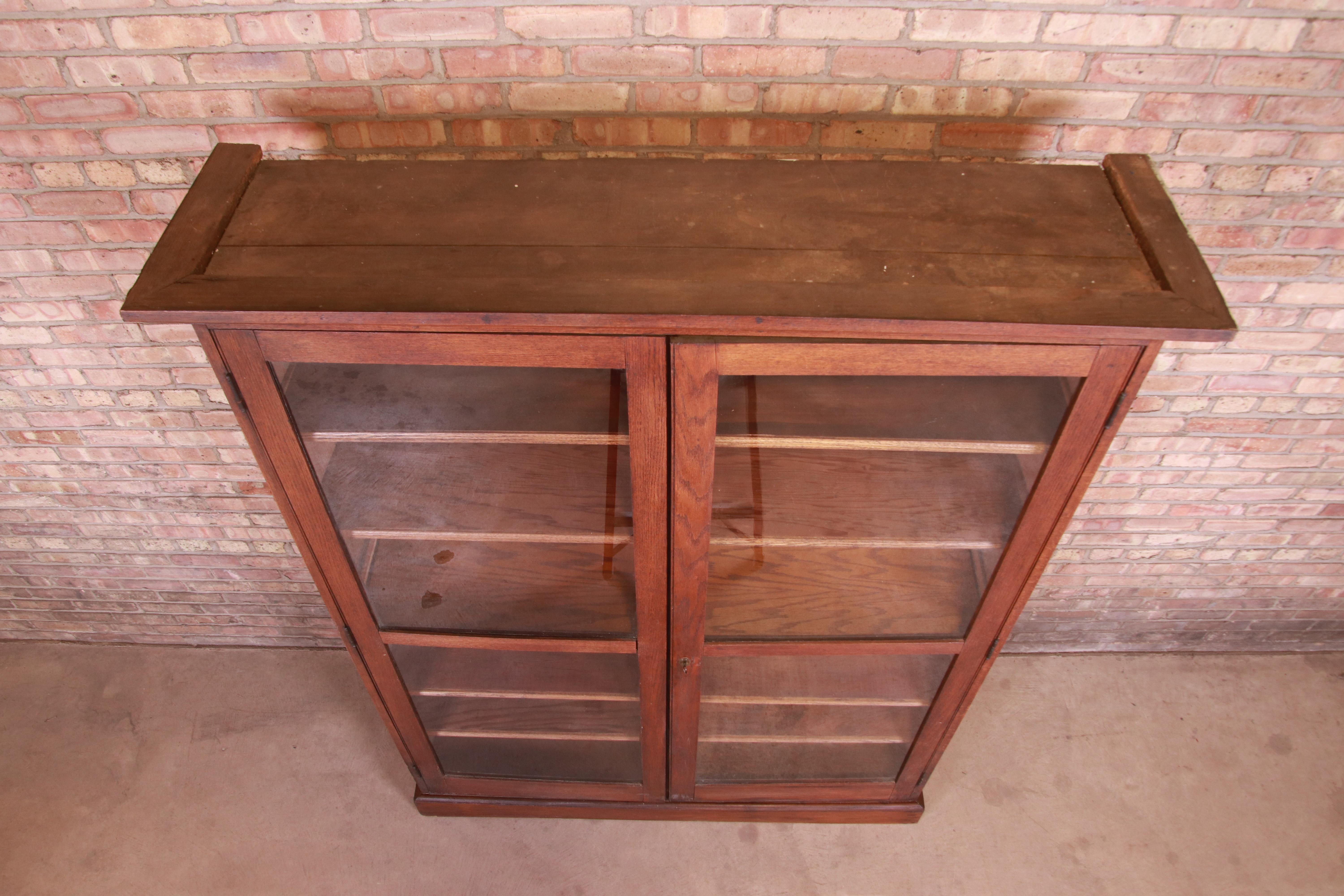 Antique Arts and Crafts Oak Glass Front Bookcase, Circa 1900 at 1stDibs