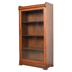 Antique Arts & Crafts Oak Glass Front Bookcase, Circa 1900