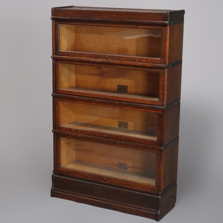 Antique Arts and Crafts Oak Globe Wernicke 4 Stack Barrister Bookcase