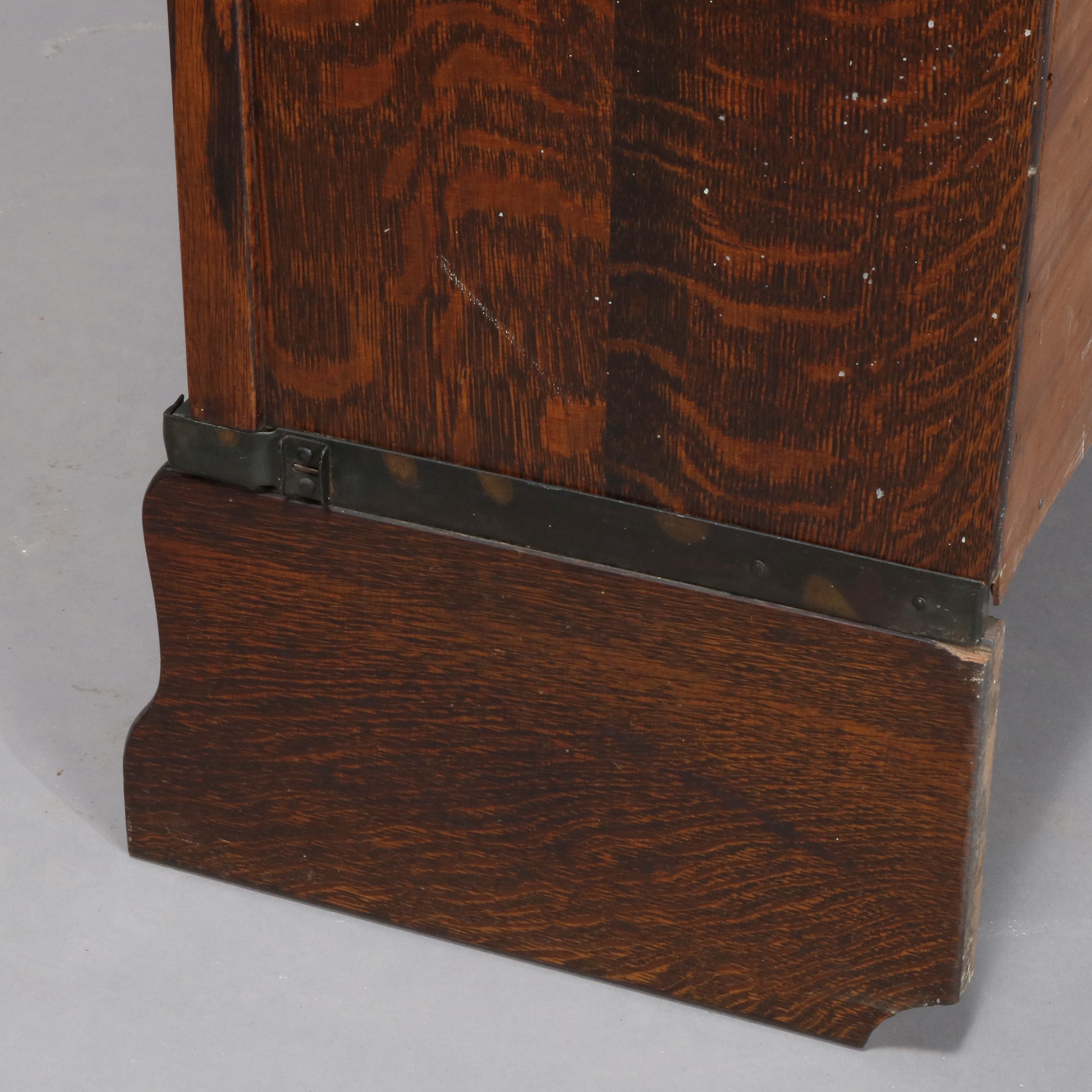 Glass Antique Arts & Crafts Oak Globe Wernicke 4 Stack Barrister Bookcase, circa 1920