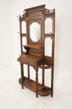 Antique Arts & Crafts Oak Hall Stand, Scotland 1910, B598