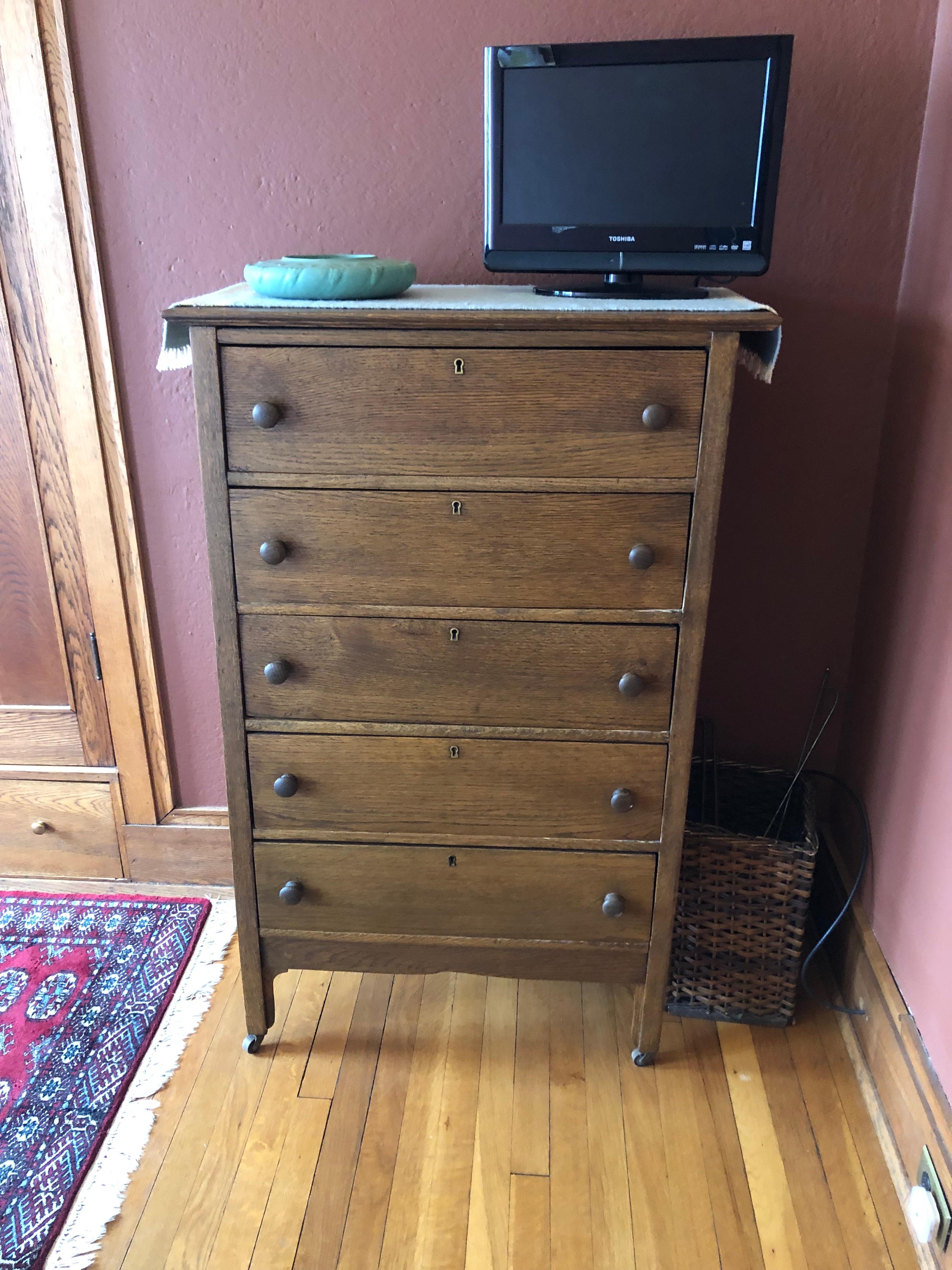 Antique Arts & Crafts Oak Highboy Dresser, Circa 1900 9