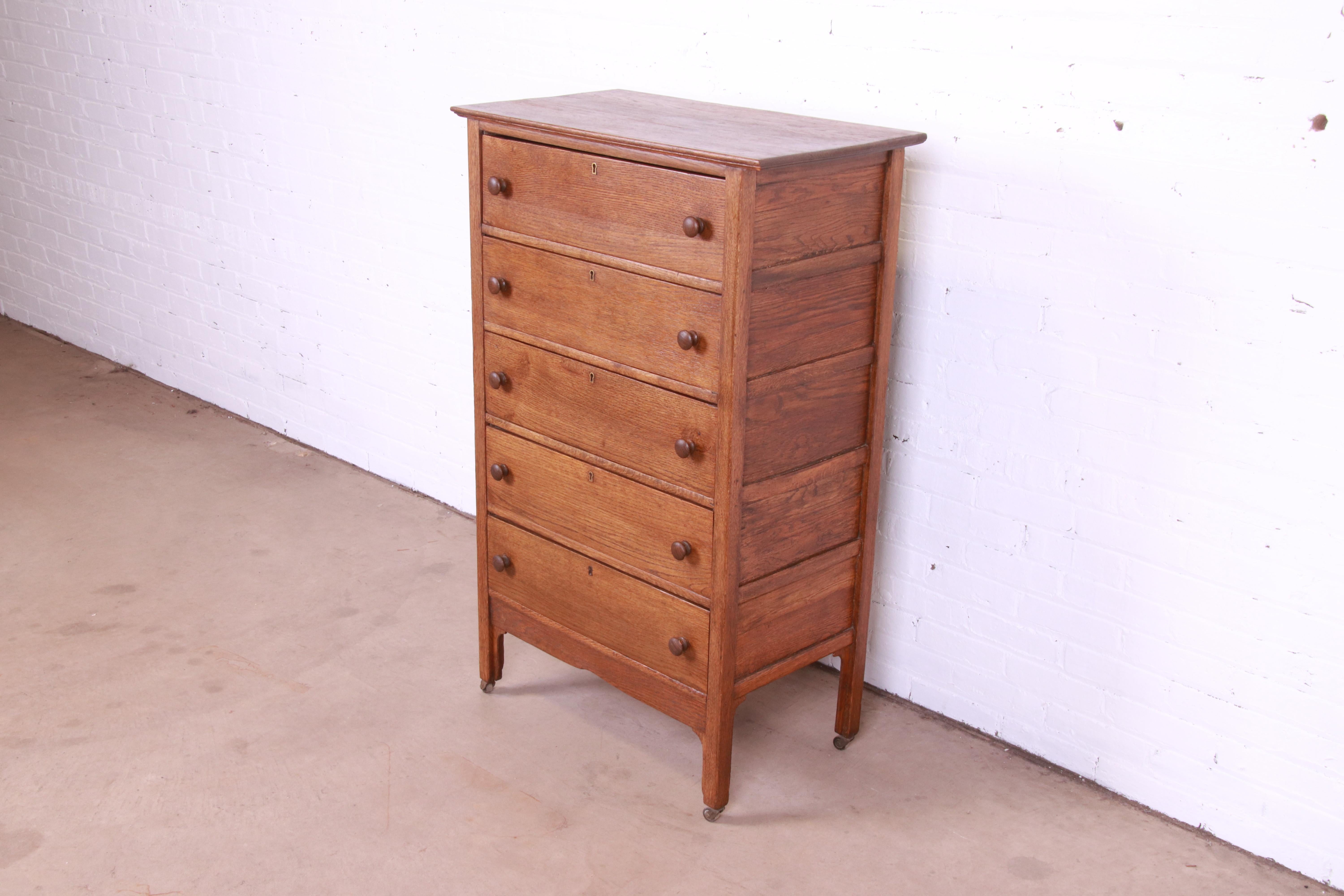 Arts and Crafts Antique Arts & Crafts Oak Highboy Dresser, Circa 1900