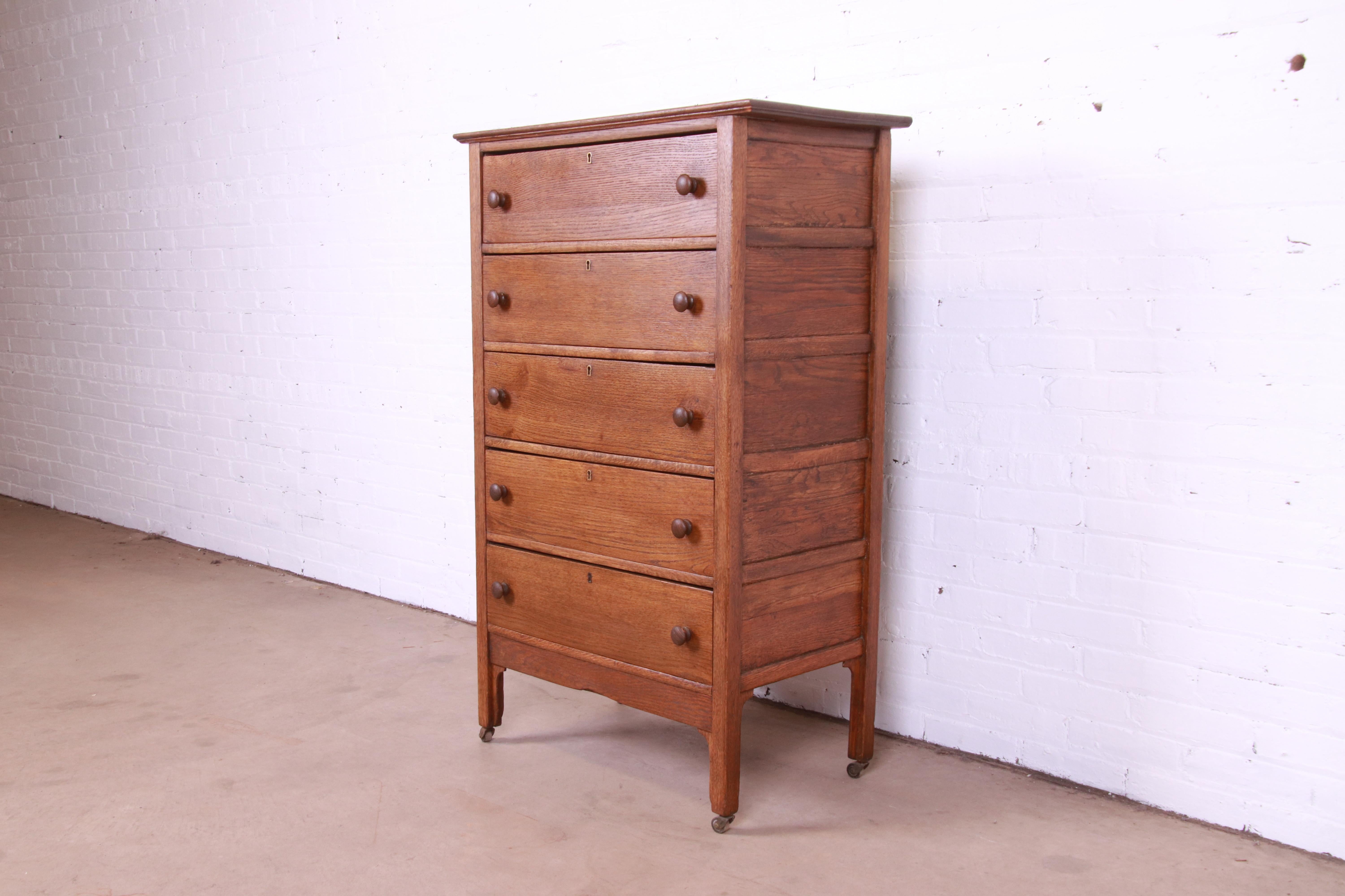 American Antique Arts & Crafts Oak Highboy Dresser, Circa 1900