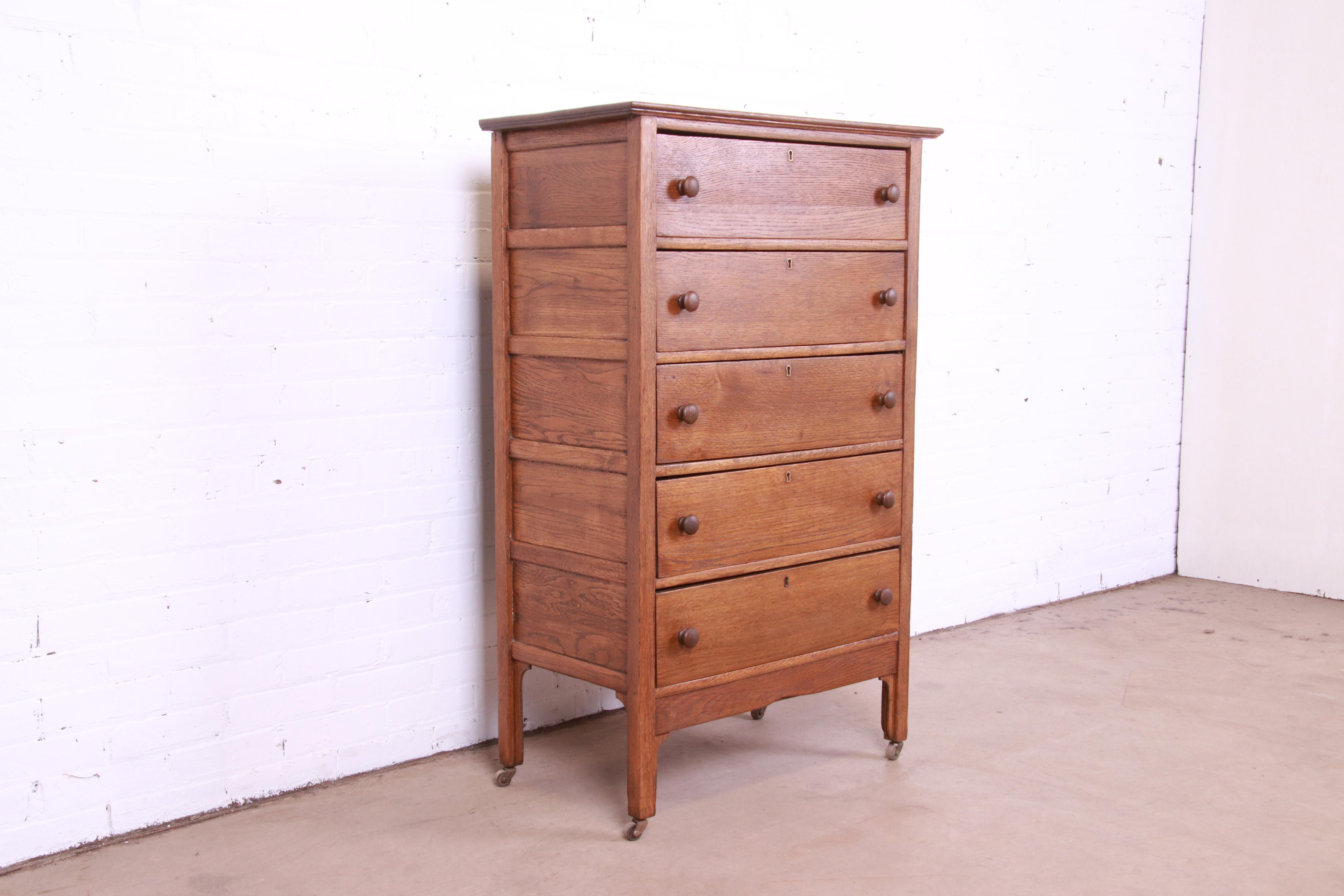 20th Century Antique Arts & Crafts Oak Highboy Dresser, Circa 1900
