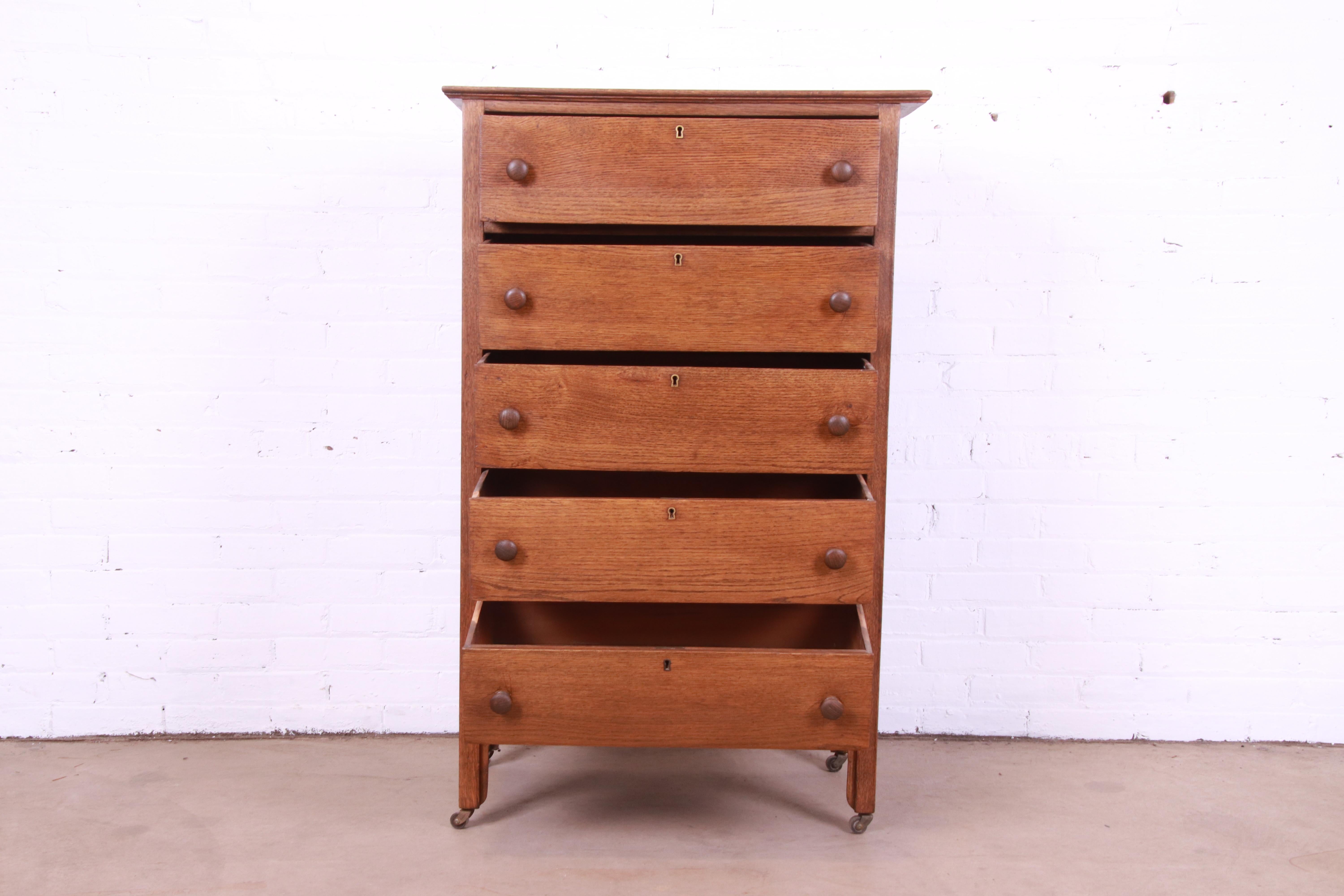 Antique Arts & Crafts Oak Highboy Dresser, Circa 1900 1