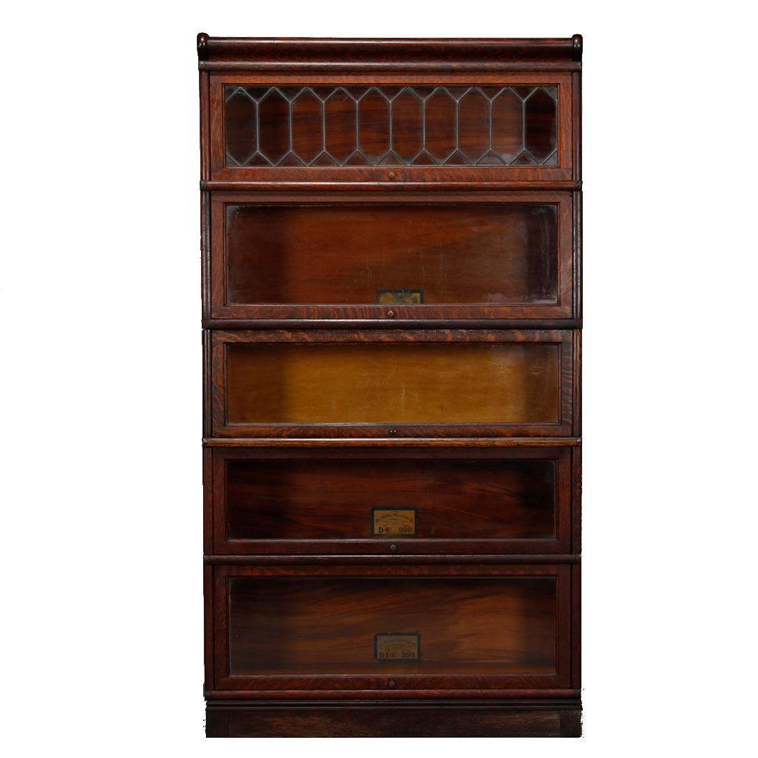 Arts and Crafts Antique Arts & Crafts Oak Leaded Glass Globe Wernicke Barrister Bookcase
