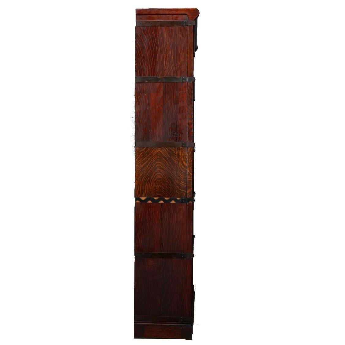 20th Century Antique Arts & Crafts Oak Leaded Glass Globe Wernicke Barrister Bookcase