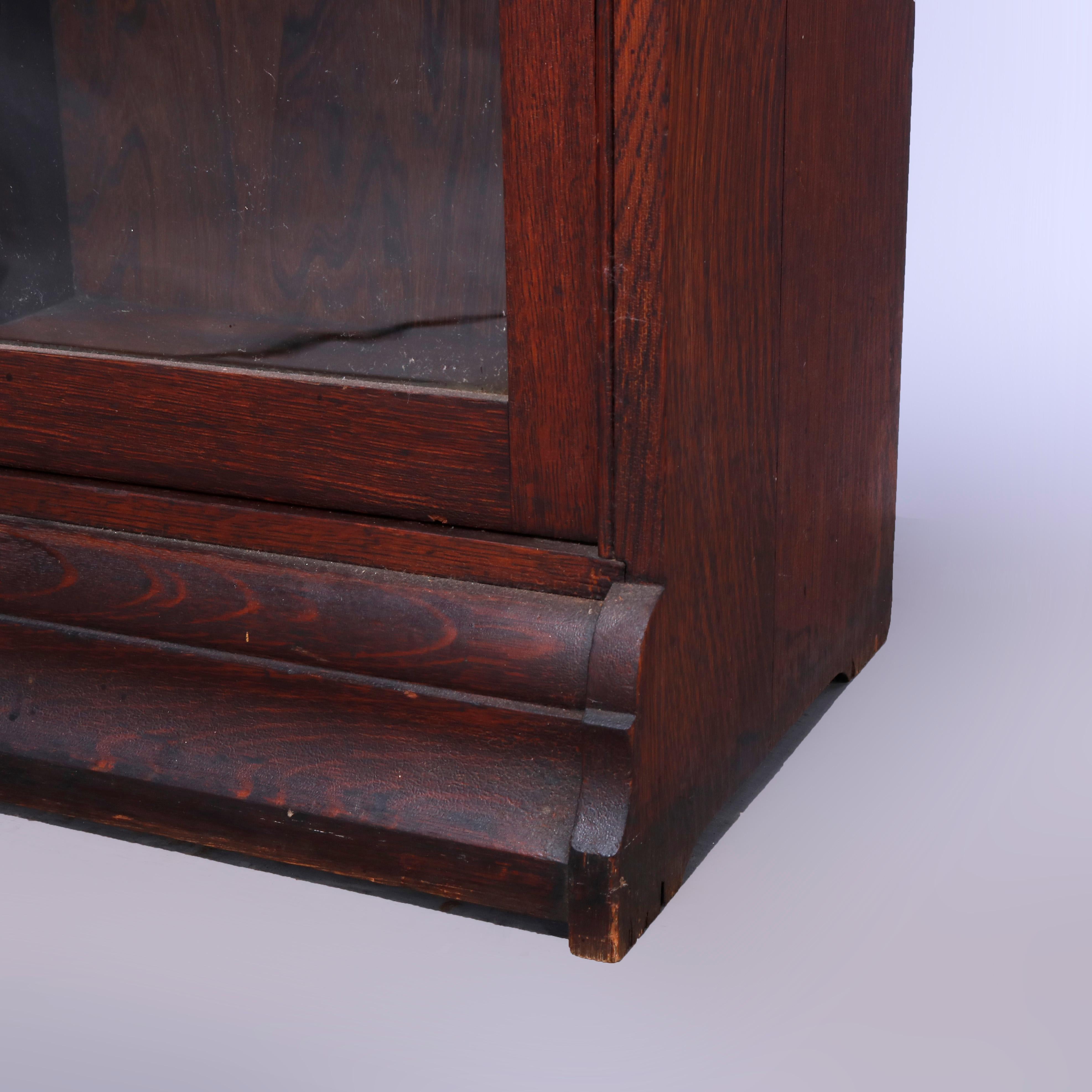 20th Century Antique Arts & Crafts Oak & Leaded Glass Sliding Door Barrister Bookcase, c1910