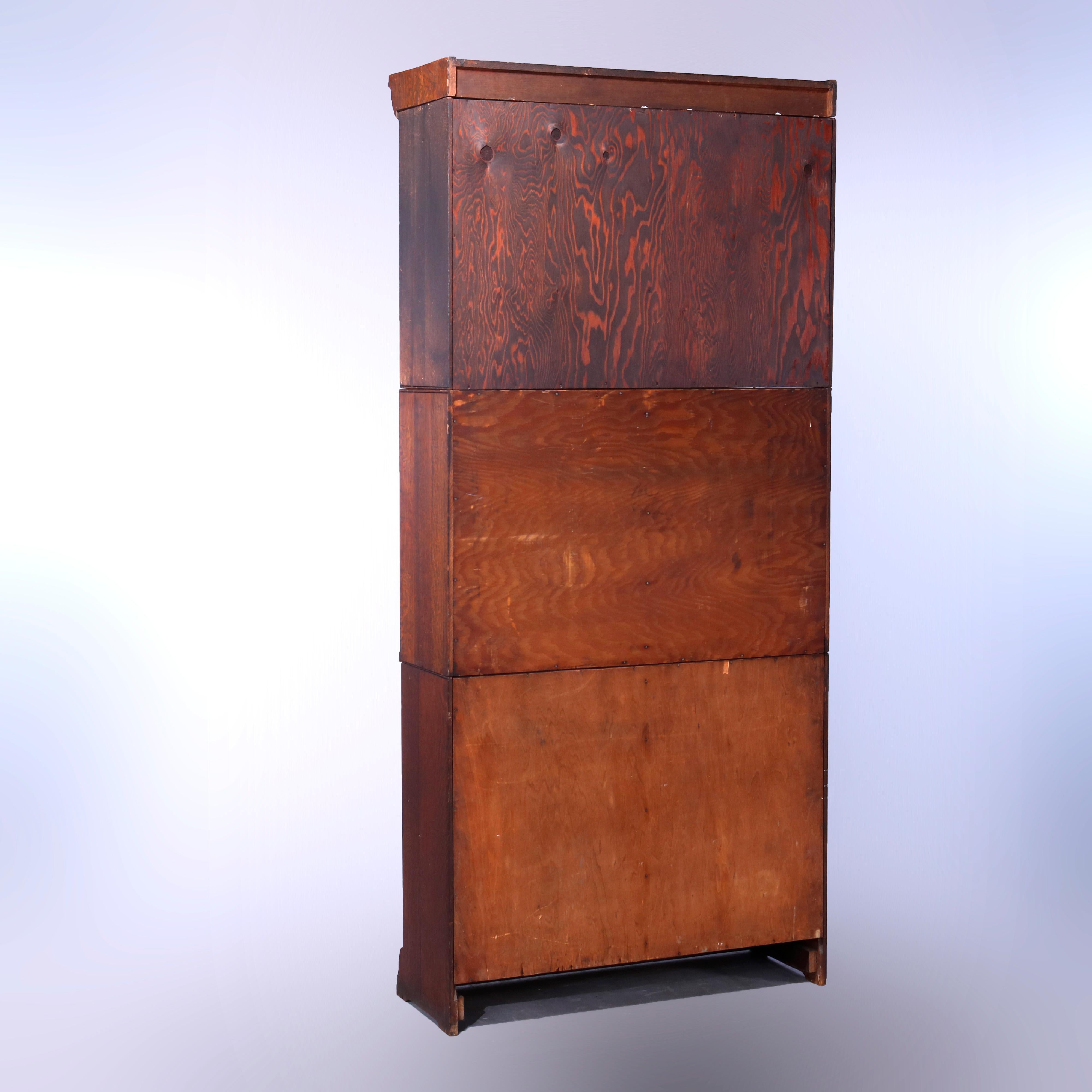 Antique Arts & Crafts Oak & Leaded Glass Sliding Door Barrister Bookcase, c1910 4
