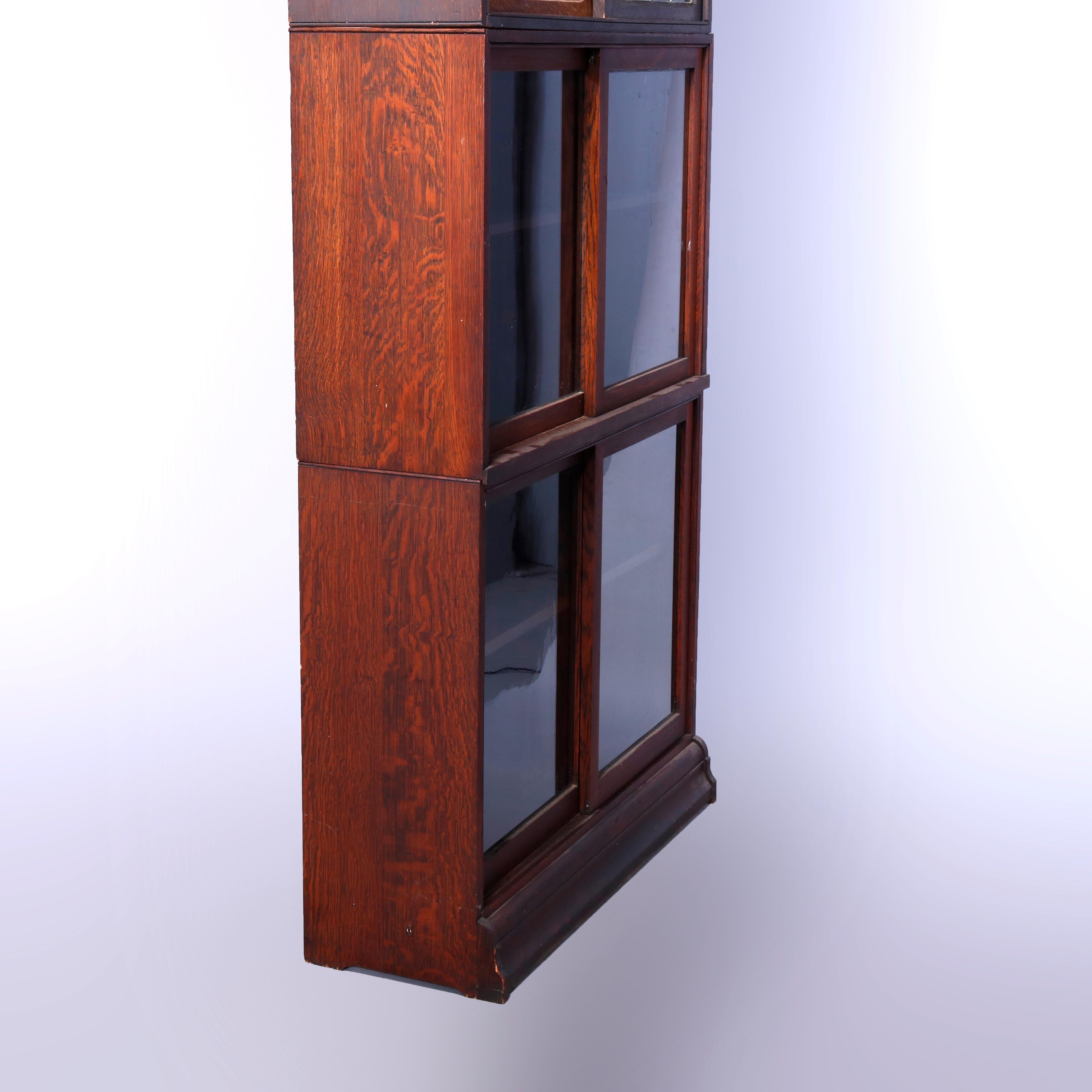 Antique Arts & Crafts Oak & Leaded Glass Sliding Door Barrister Bookcase, c1910 In Good Condition In Big Flats, NY
