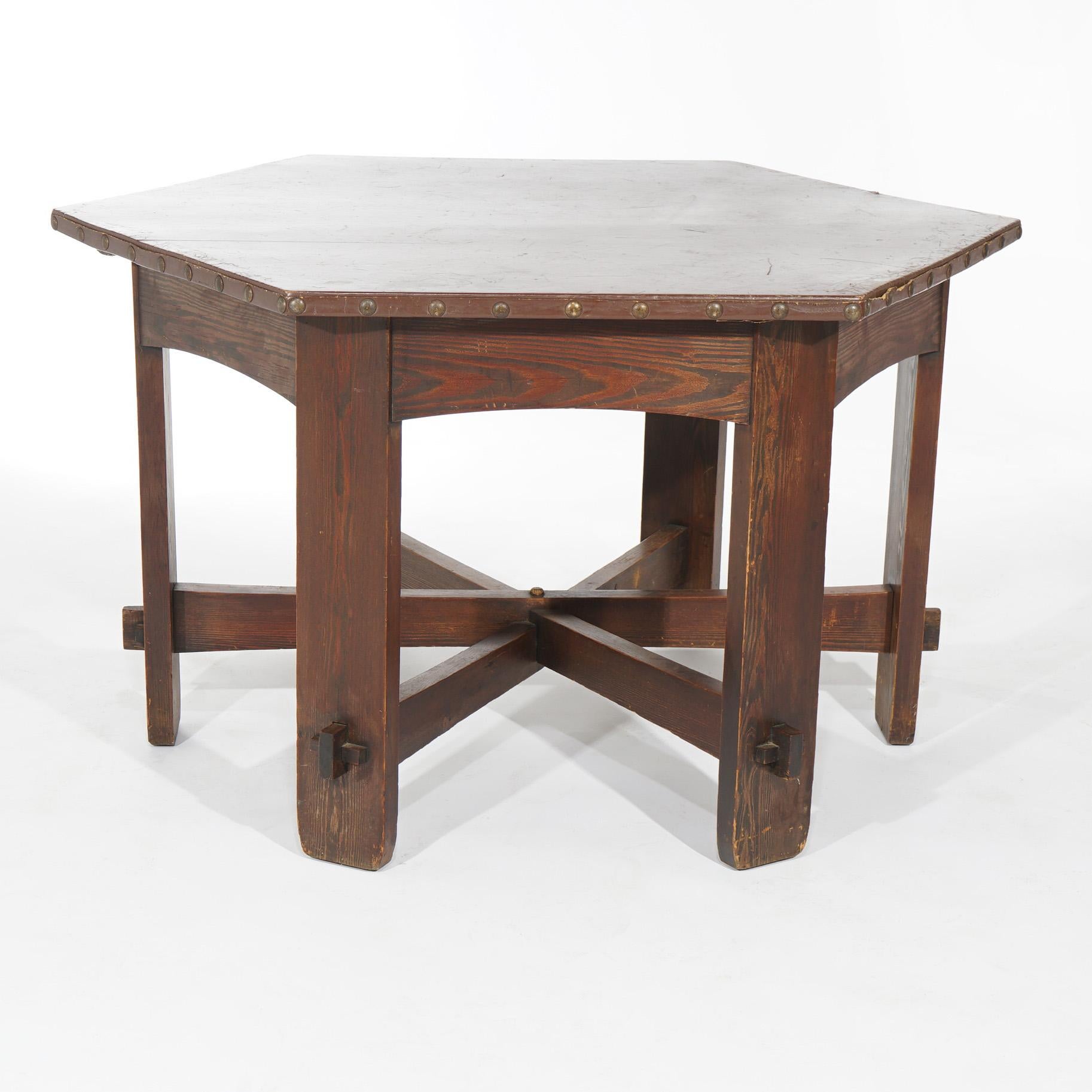 Antique Arts & Crafts Chestnut L&JG Stickley Onondaga Shop Octagonal Table C1910 5