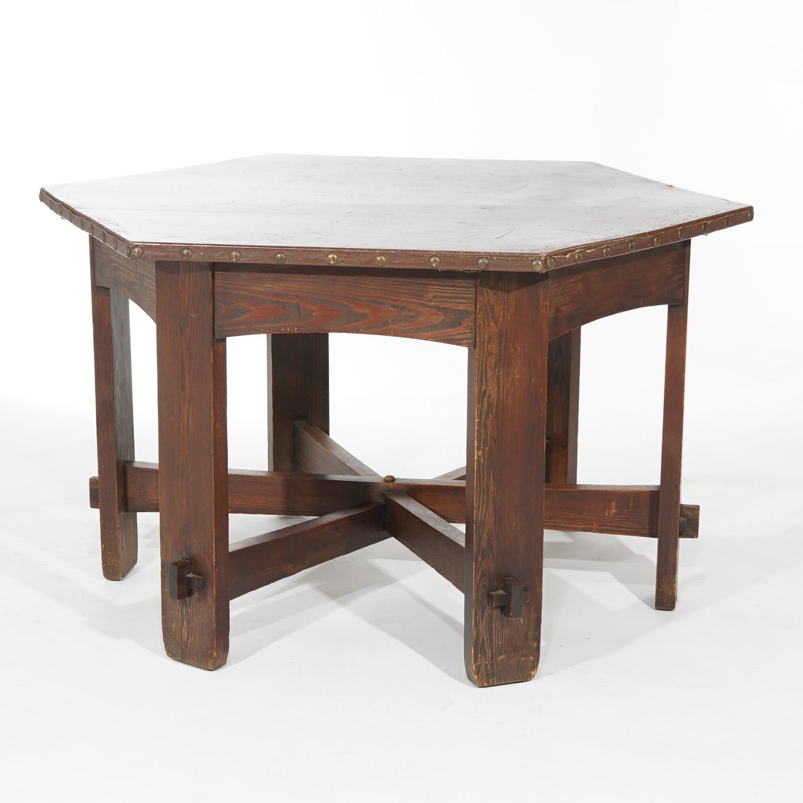 Antique Arts & Crafts Chestnut L&JG Stickley Onondaga Shop Octagonal Table C1910 8