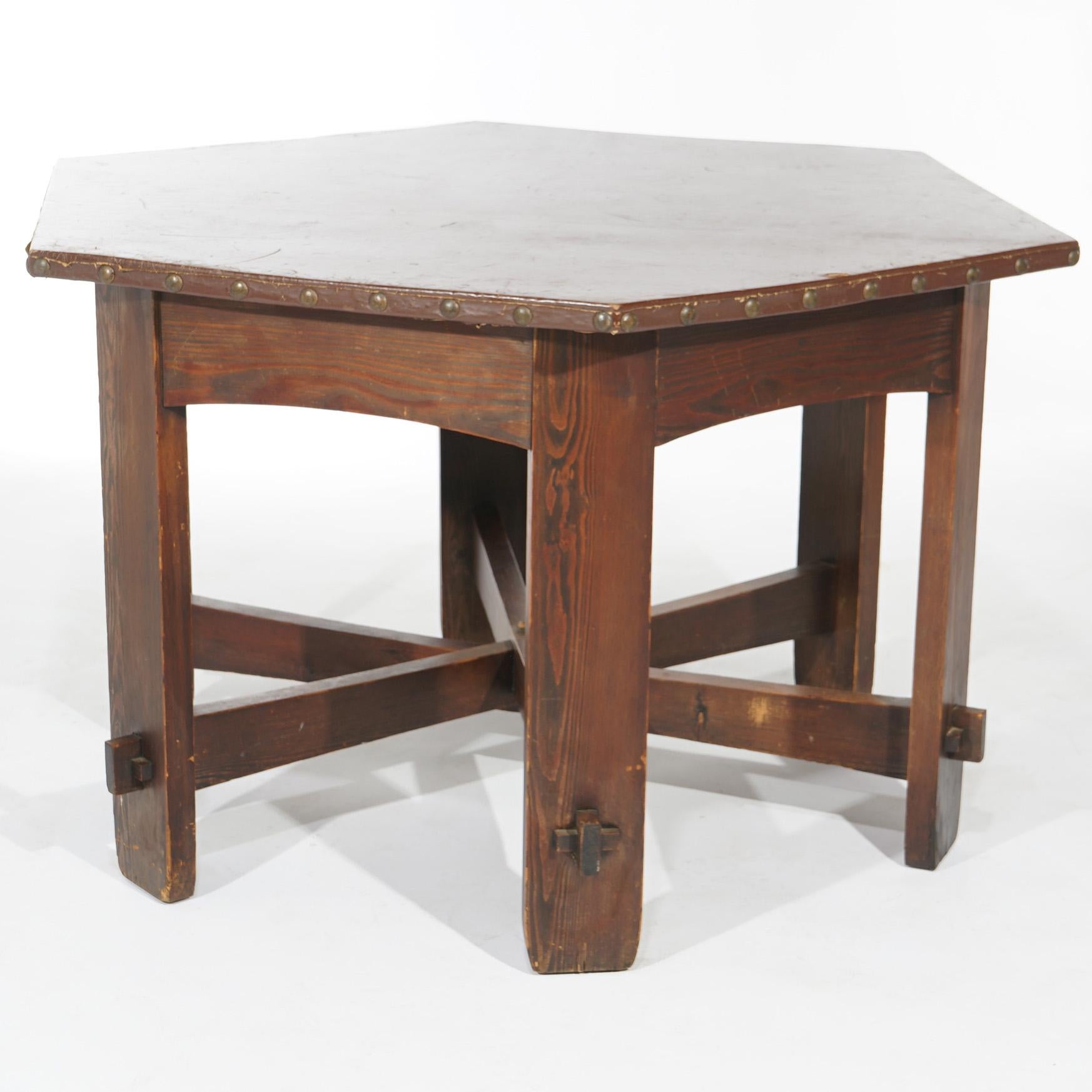 Antique Arts & Crafts Chestnut L&JG Stickley Onondaga Shop Octagonal Table C1910 11