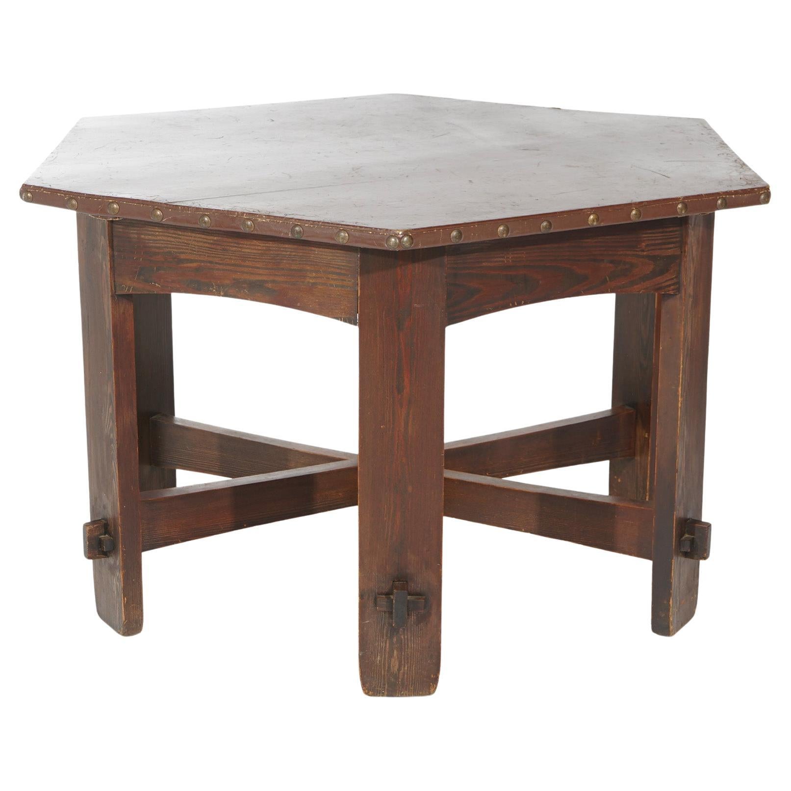 Antique Arts & Crafts Chestnut L&JG Stickley Onondaga Shop Octagonal Table C1910