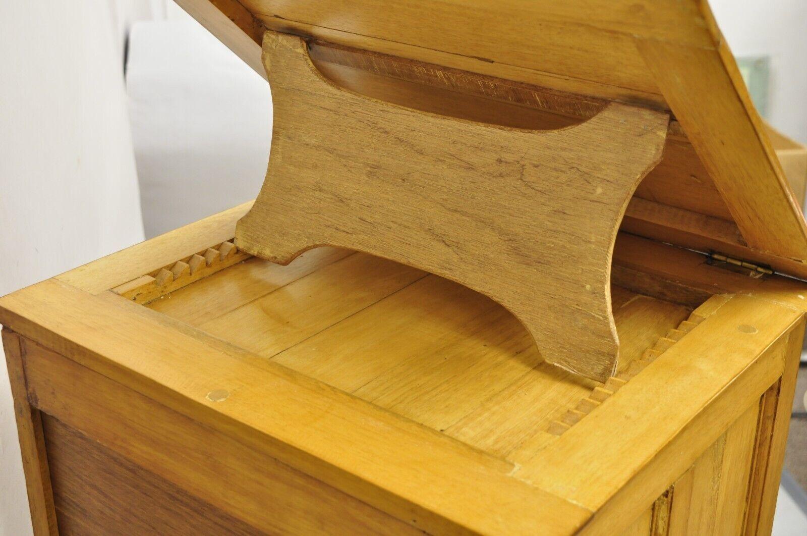 Antique Arts & Crafts Oak & Maple Wood Tambour Shutter Door Filing Cabinet For Sale 6