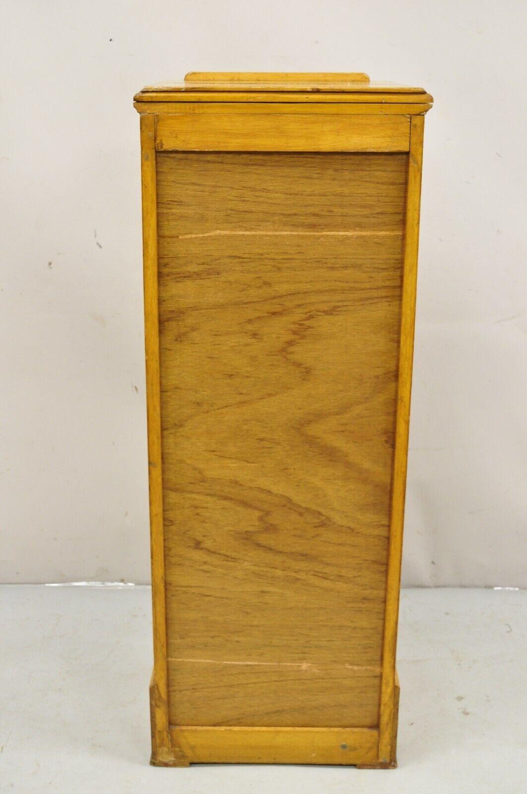 Antique Arts & Crafts Oak & Maple Wood Tambour Shutter Door Filing Cabinet For Sale 9