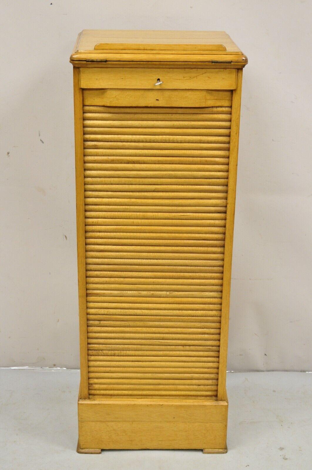 Arts and Crafts Antique Arts & Crafts Oak & Maple Wood Tambour Shutter Door Filing Cabinet For Sale