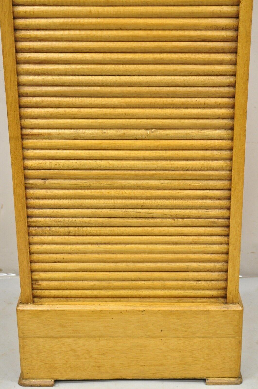 Early 20th Century Antique Arts & Crafts Oak & Maple Wood Tambour Shutter Door Filing Cabinet For Sale
