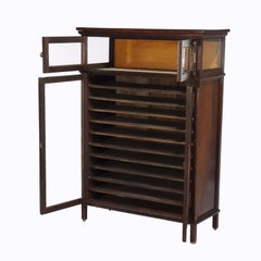 Antique Arts & Crafts Oak Music/File Cabinet with Glass Doors c1910