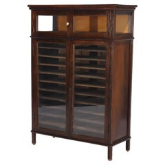 Antique Arts & Crafts Oak Music/File Cabinet with Glass Doors c1910