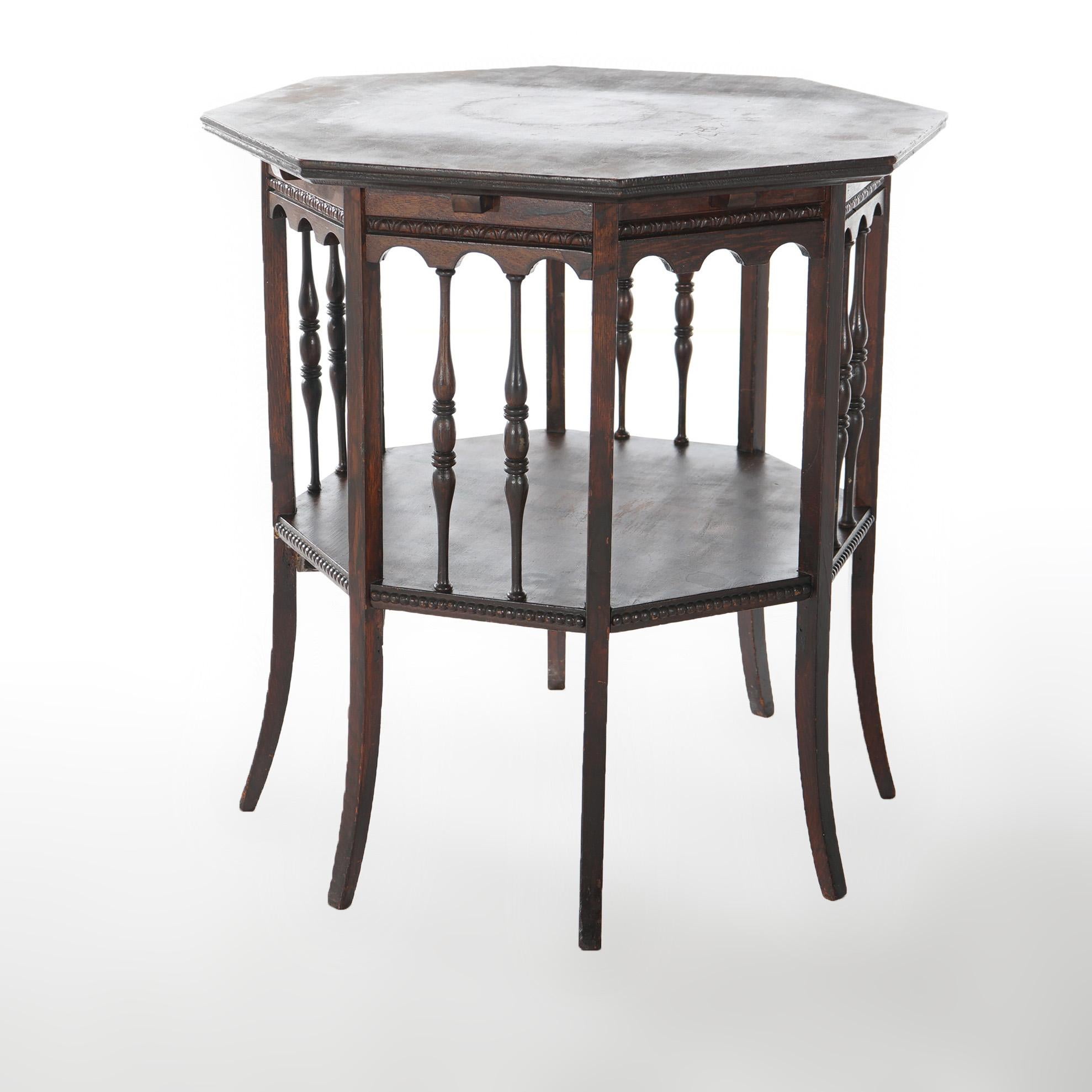 Antique Arts & Crafts Oak Octagonal Side Table Circa 1910 For Sale 5