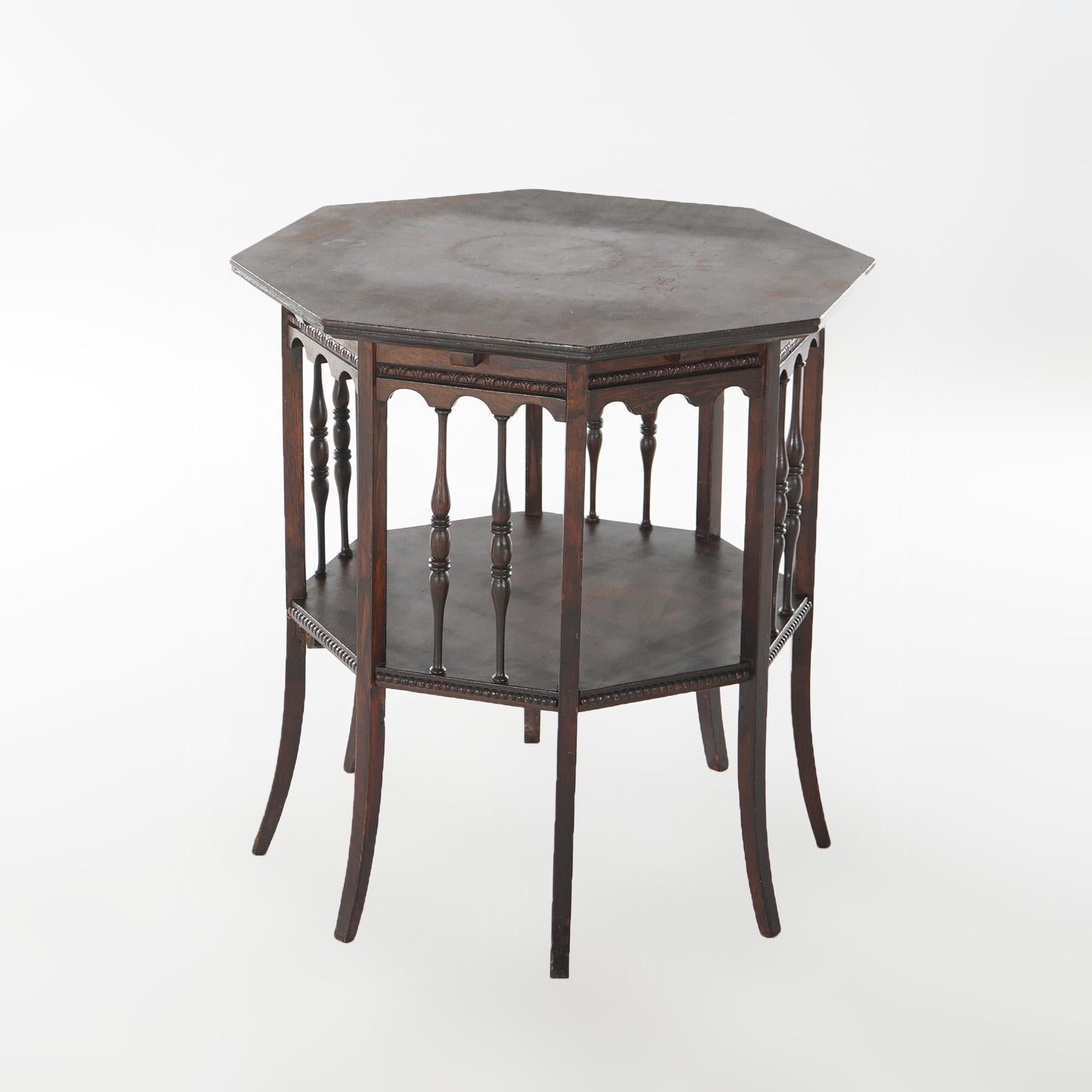 Antique Arts & Crafts Oak Octagonal Side Table Circa 1910 For Sale 4