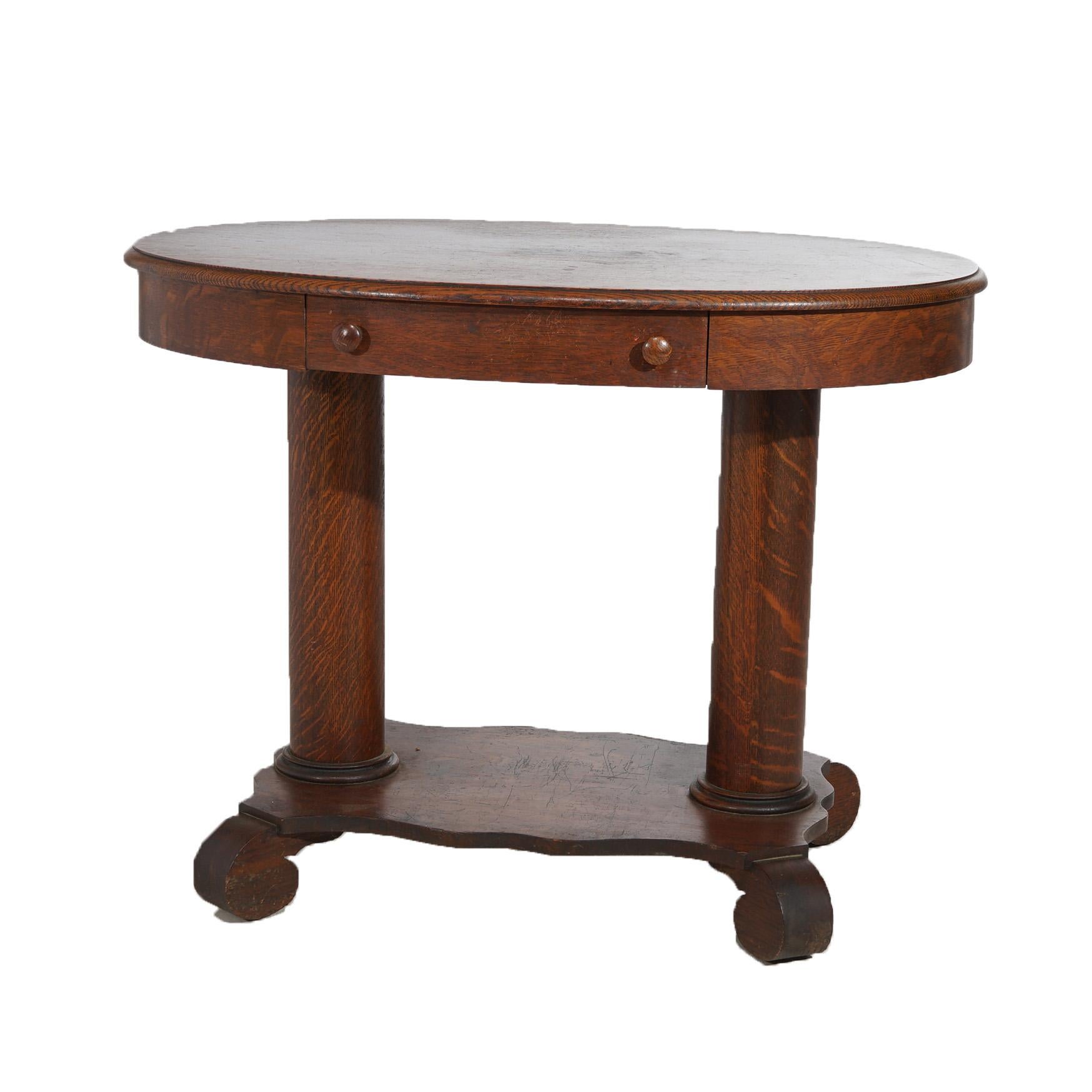 Antique Arts & Crafts Oak Oval Library Table Circa 1910 2
