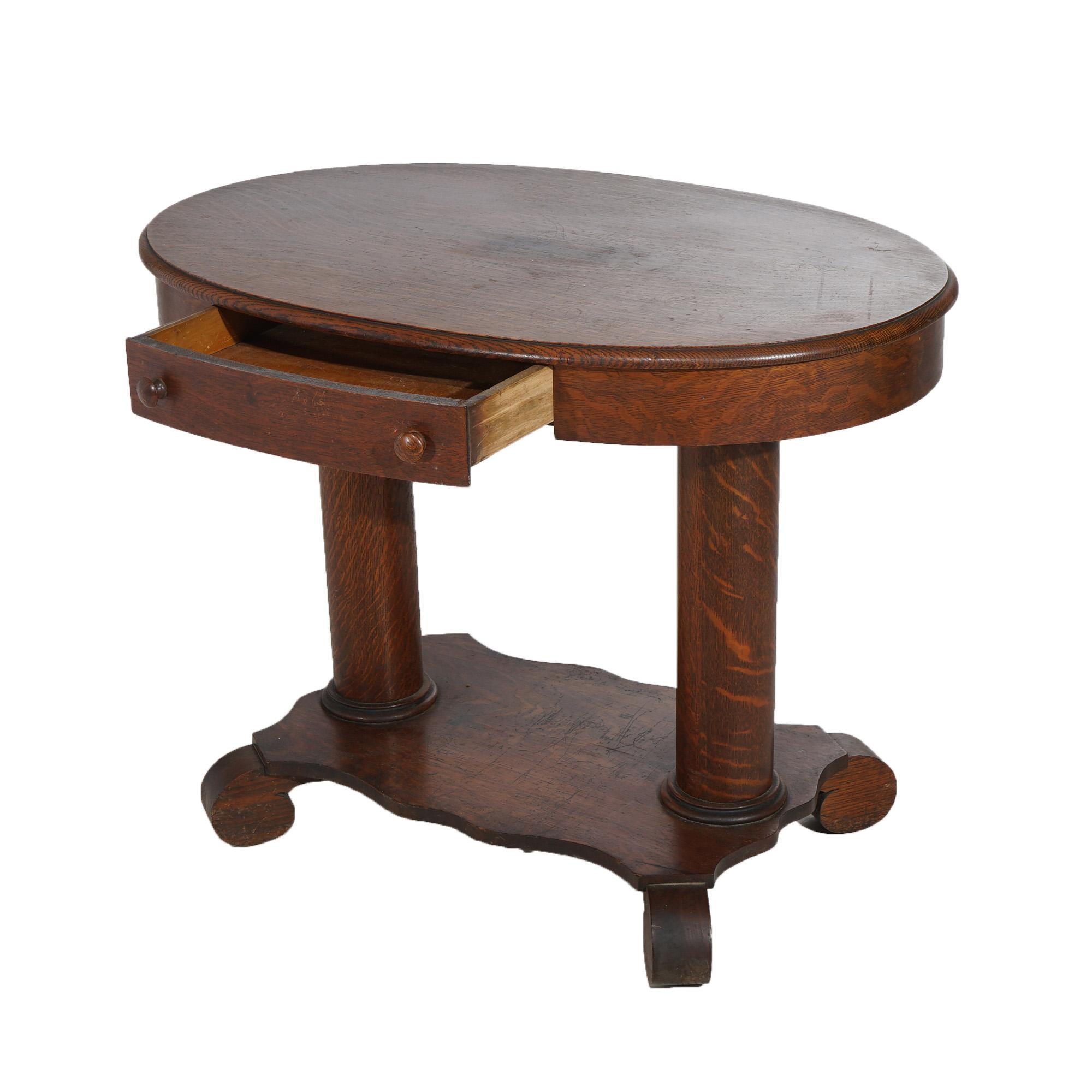 American Antique Arts & Crafts Oak Oval Library Table Circa 1910