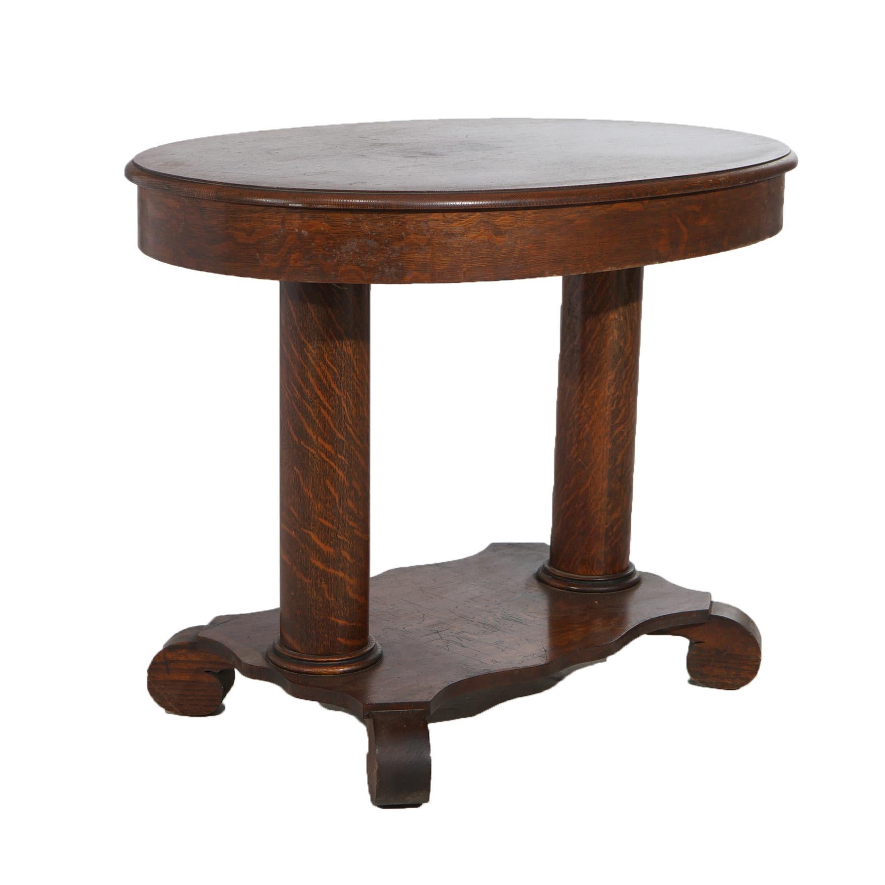 Antique Arts & Crafts Oak Oval Library Table Circa 1910 In Good Condition In Big Flats, NY