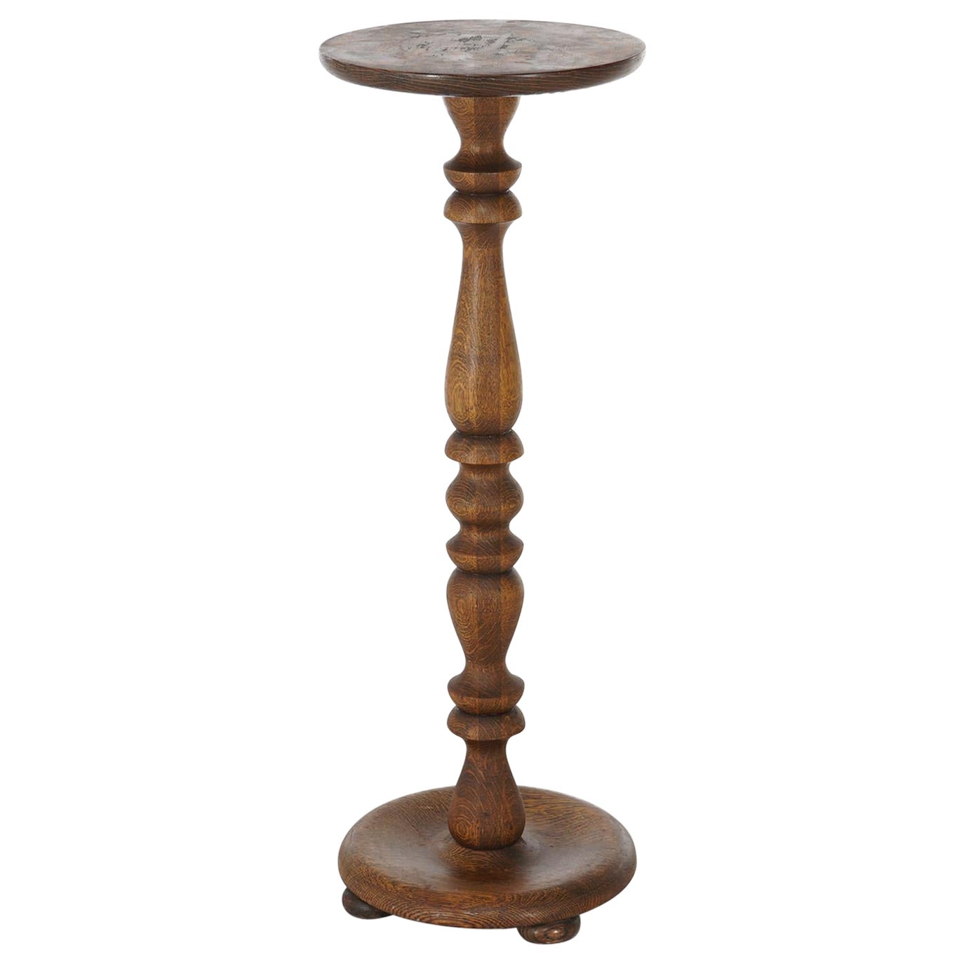 Antique Arts & Crafts Oak Pedestal Plant Stand Circa 1910