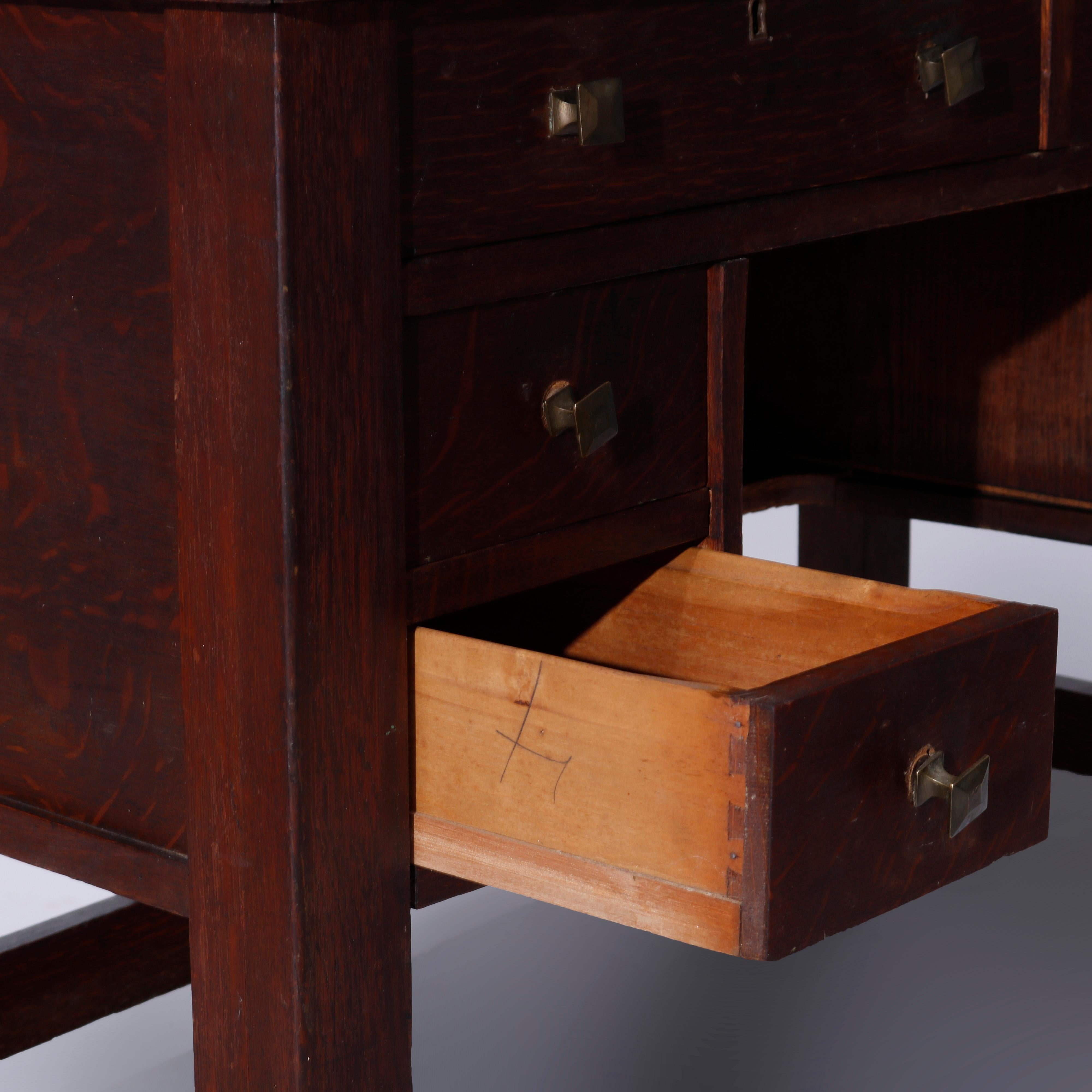 Antique Arts & Crafts Oak Postmaster Kneehole Desk Circa 1900 2
