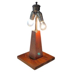Antique Arts & Crafts Oak Pyramid Style Table Lamp
