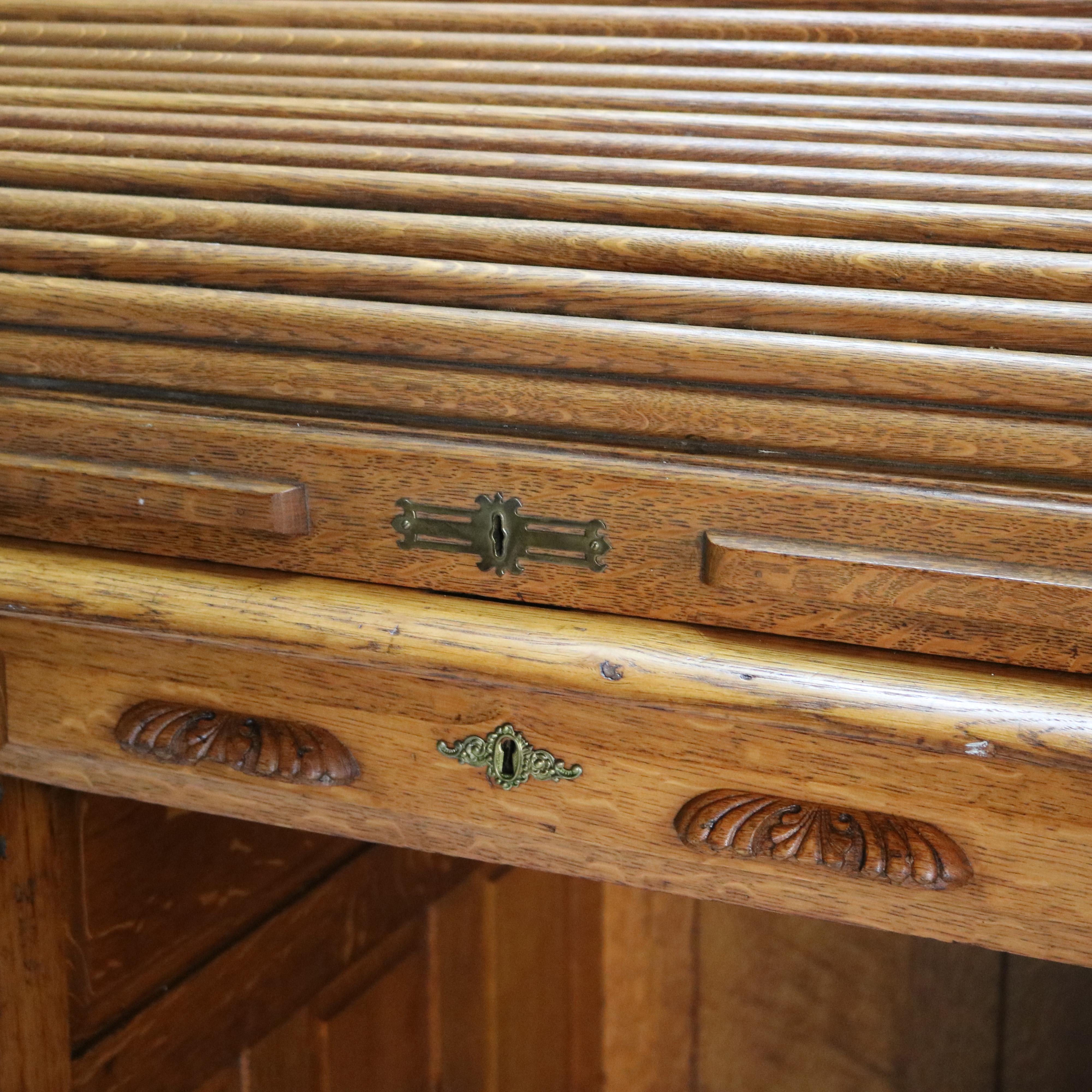 Ancien bureau à roulettes en Oak Oak Raised Panel S, Arts & Crafts, C1900 en vente 7