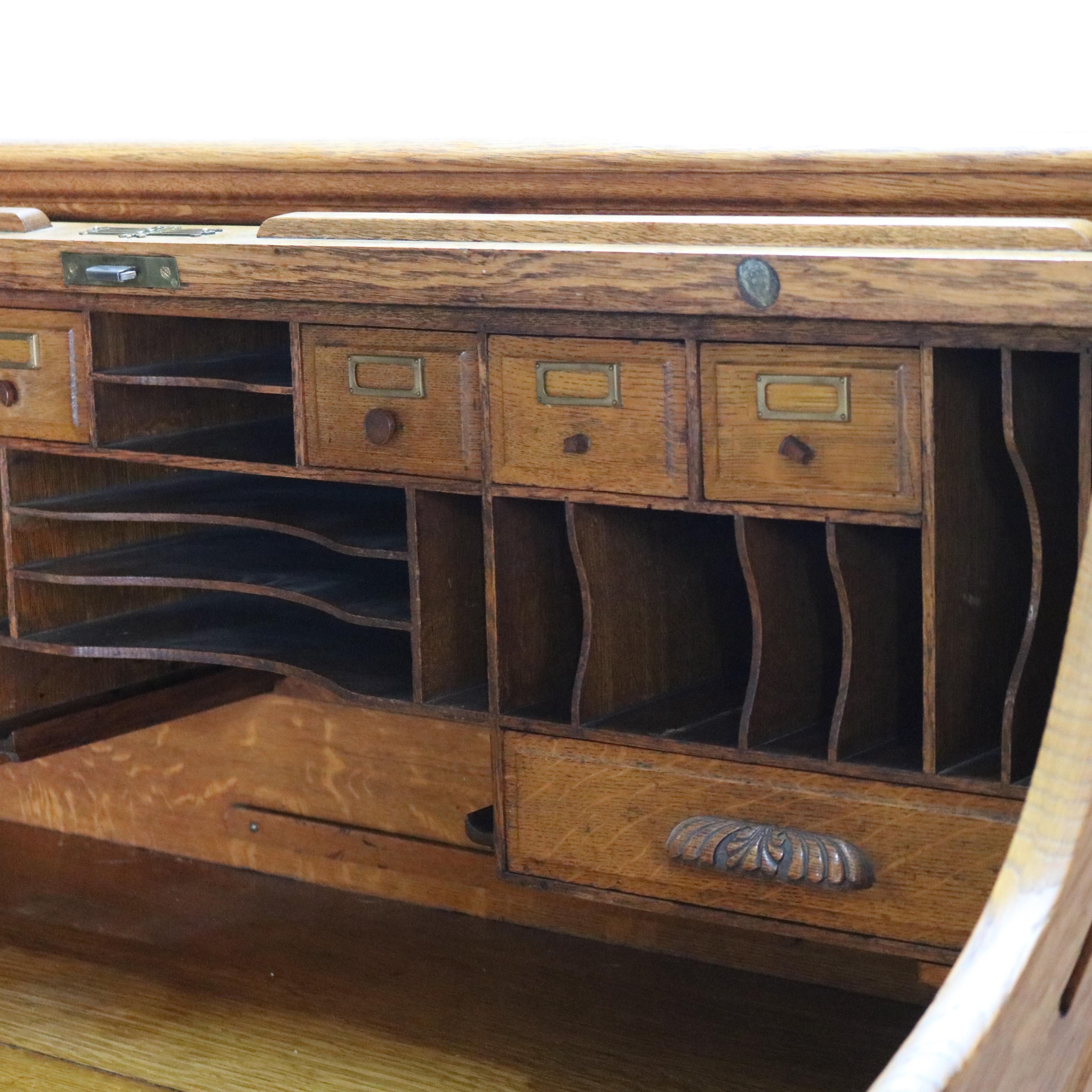Ancien bureau à roulettes en Oak Oak Raised Panel S, Arts & Crafts, C1900 en vente 8